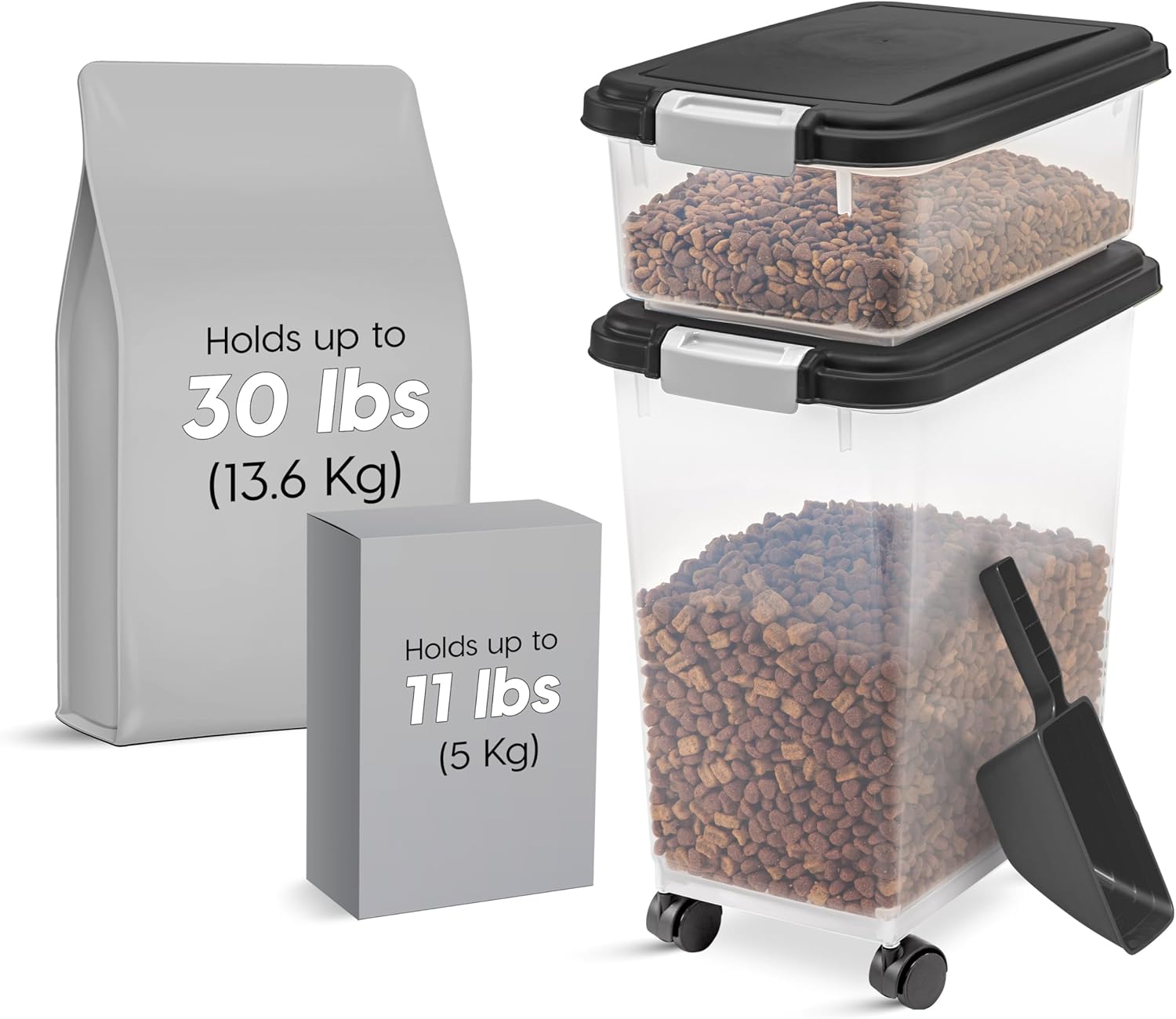 IRIS USA Dog Food Storage Container, 30 lbs & 11 lbs Combo, Cat Food S