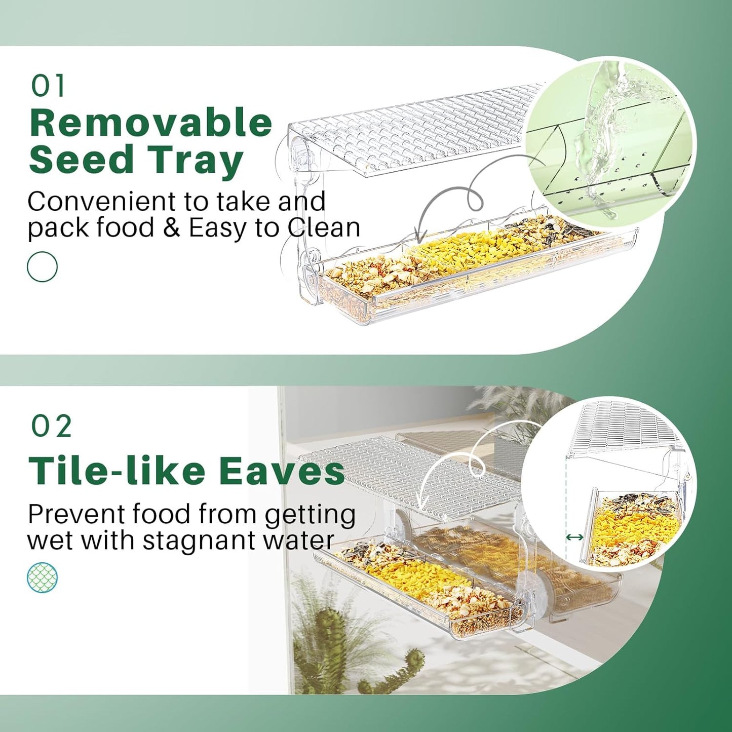 Window Bird Feeder for Outdoors, Clear Bird Feeders Window Mounted with Strong Suction Cups, Transparent Birds House Outside Wild Watching for Garden, Yard, Elderly Kids Viewing