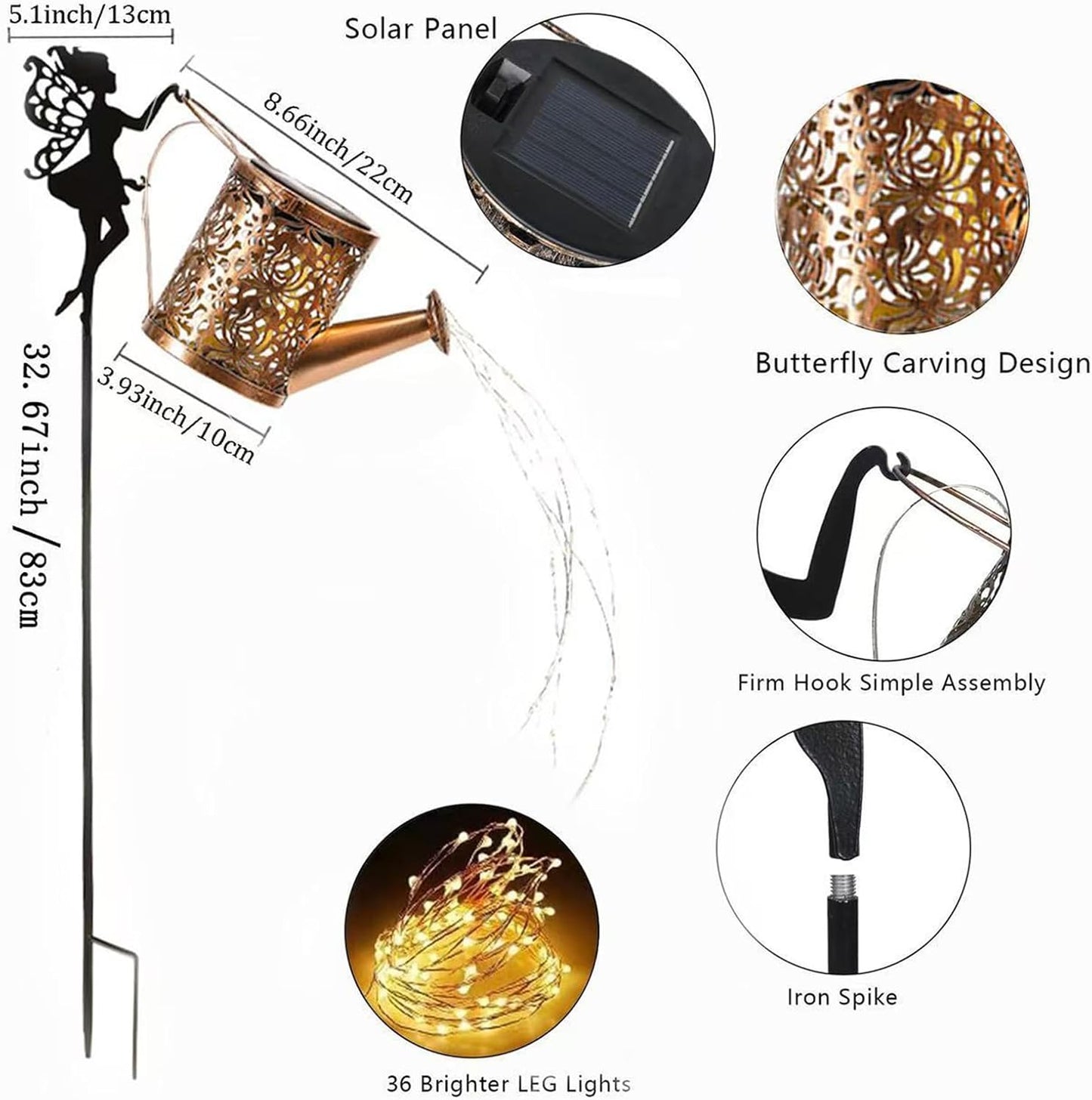 Solar Garden Decor - Christmas LED Waterproof Metal Retro Fairy Outdoor Lights, Solar Powered Pathway and Yard Lighting, Holiday Decoration for Home, Porch, Driveway, Lawn, Patio