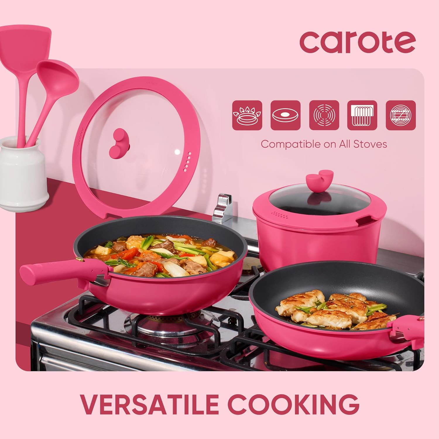 CAROTE 15pcs Pots and Pans Set Non Stick, Cookware Set Non Toxic with 