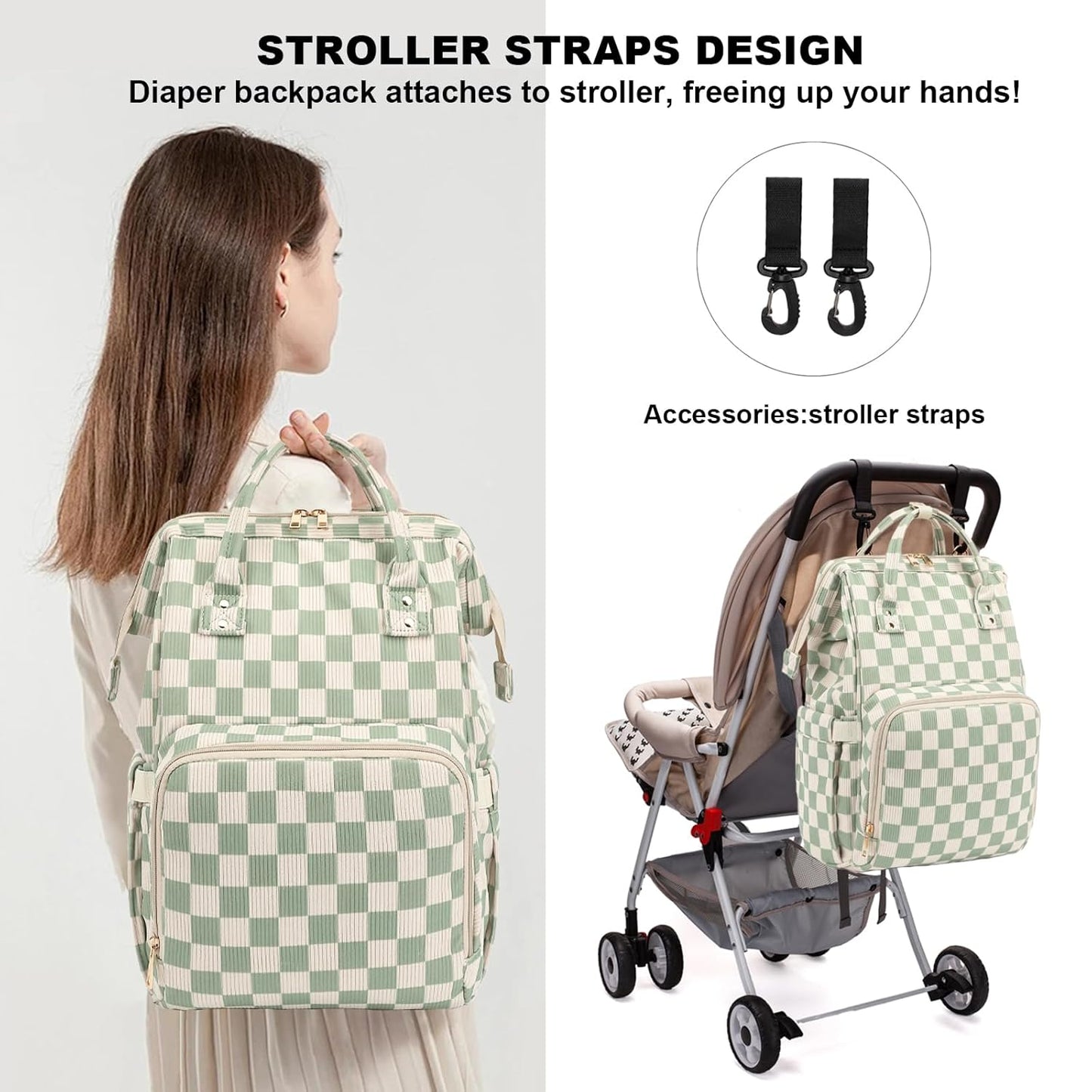 Baby Diaper Bag Backpack for Mom, Large Capacity Travel Nappy Bag for 