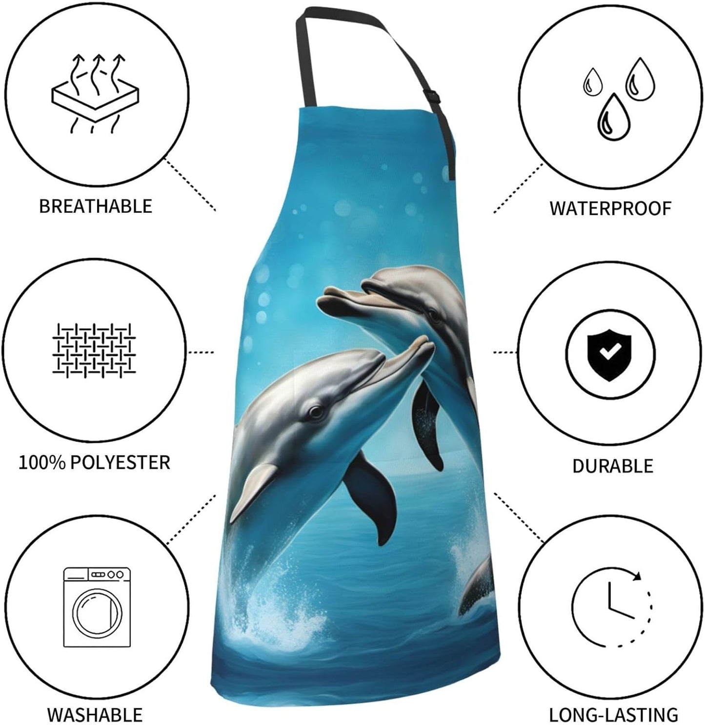 Dolphins in Love print Waterproof chef's apron with pocket apron for k