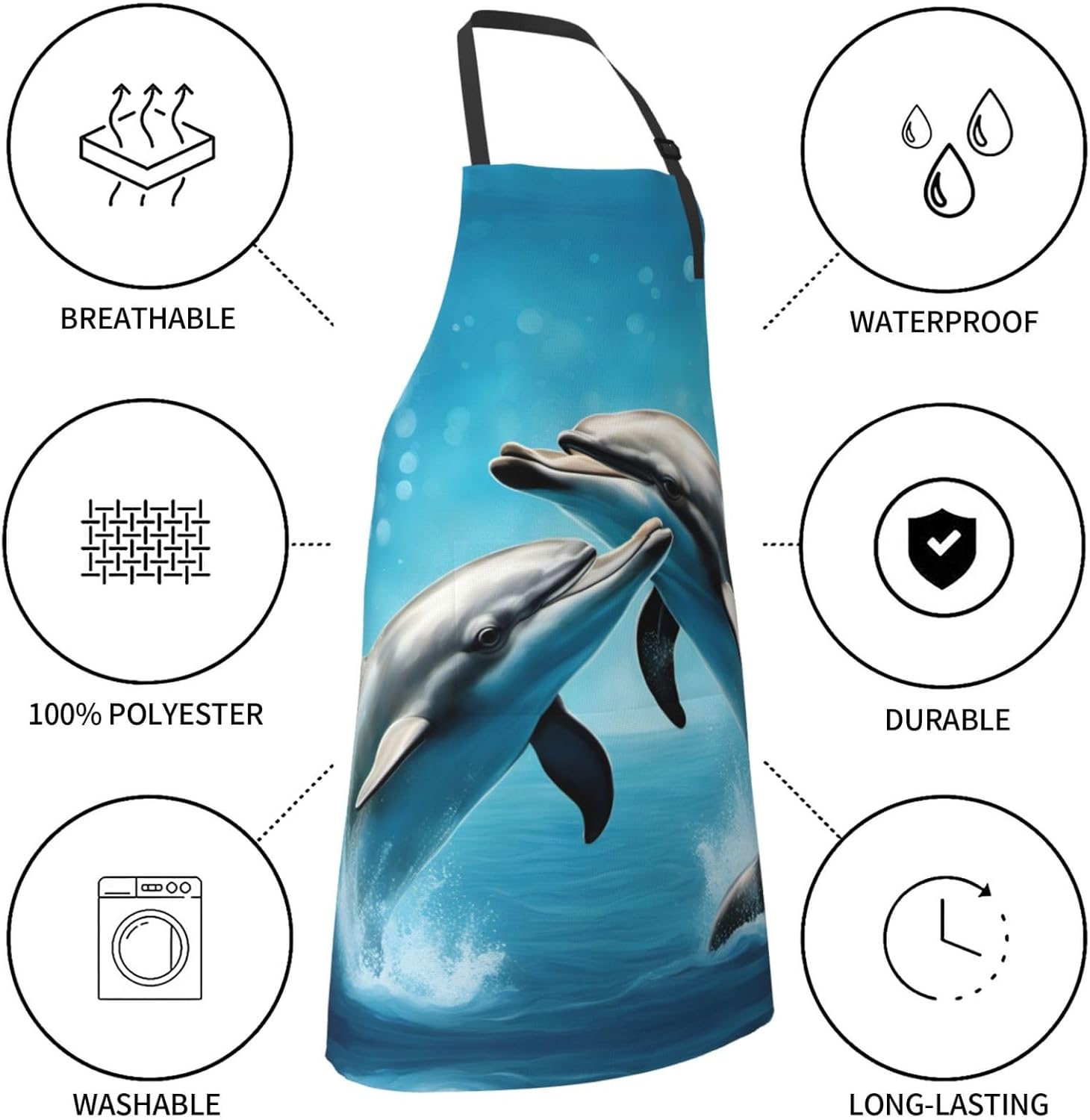 Dolphins in Love print Waterproof chef's apron with pocket apron for k
