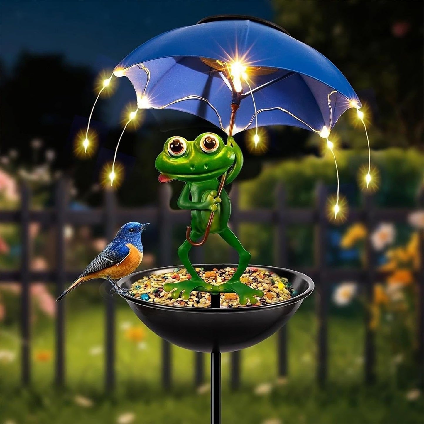 Bird Feeder, Solar Decorative Stake, Frog Design Bird Feeder for Garde