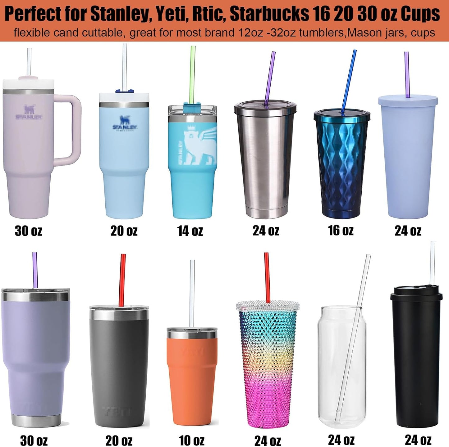 ALINK 10.5 in Long Reusable Plastic Straws with Brush, Tritan Hard Plastic Tumbler Straws, 10 Rainbow Colored Replacement Straw for 16 OZ 20 OZ 30 OZ Stanley, YETI, Starbucks Tumblers, Mason Jars