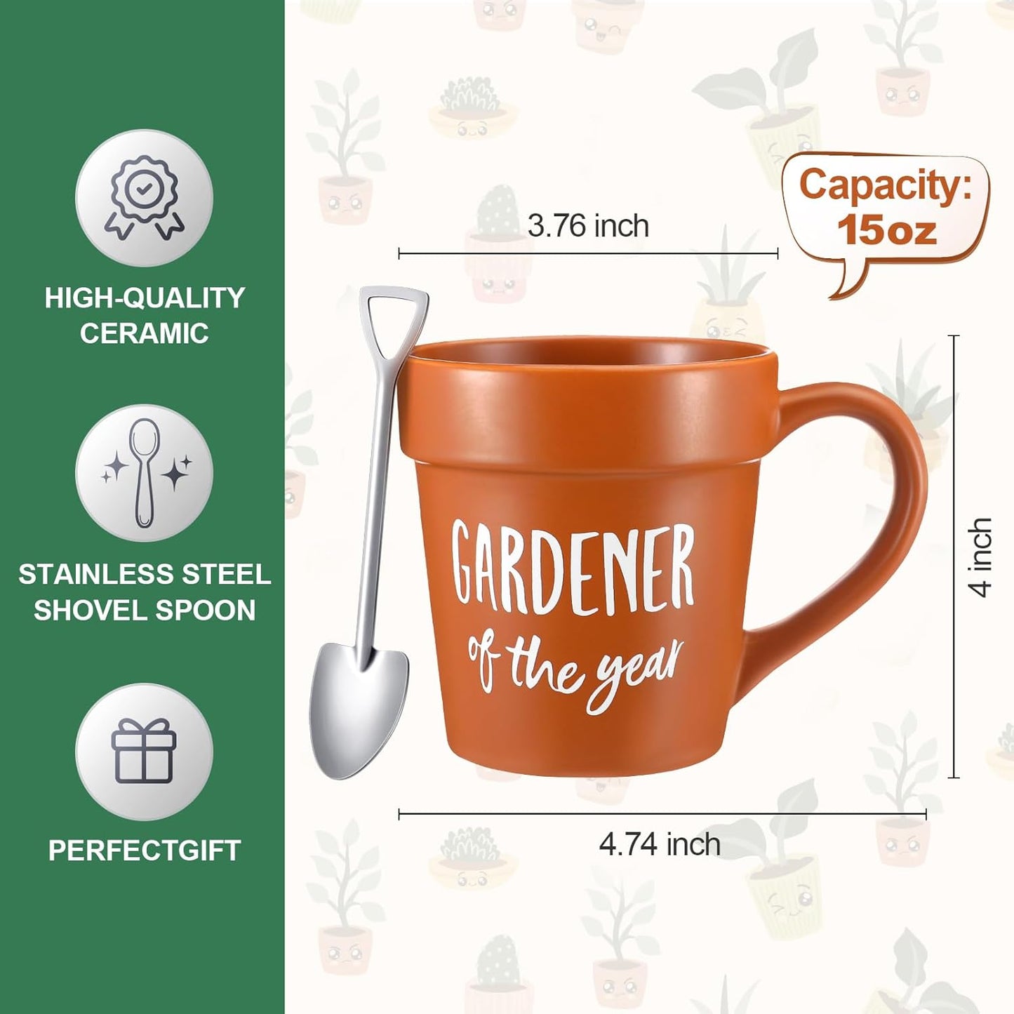 4 Pcs Plant Lover Gift Set for Women Plants Themed Christmas Birthday Gift Set with 15oz Coffee Cup Gardening Hat Gardener Plant Socks Shovel Spoon for Lady Mom Gardening Supplies