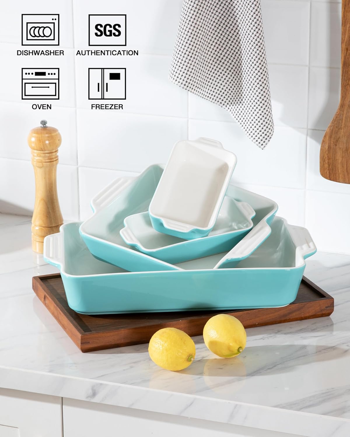Sweejar Ceramic Bakeware Set of 4, Casserole Dishes for Oven, Rectangu
