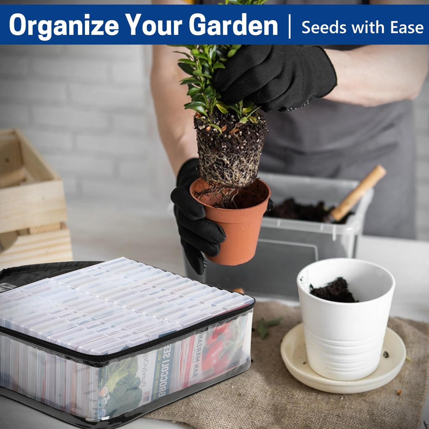 28 Slots Seed Storage Organizer Box with Clear Zipper Bag, Garden Seed Containers for Flower Vegetable Plants, Photo & Card Storage Case