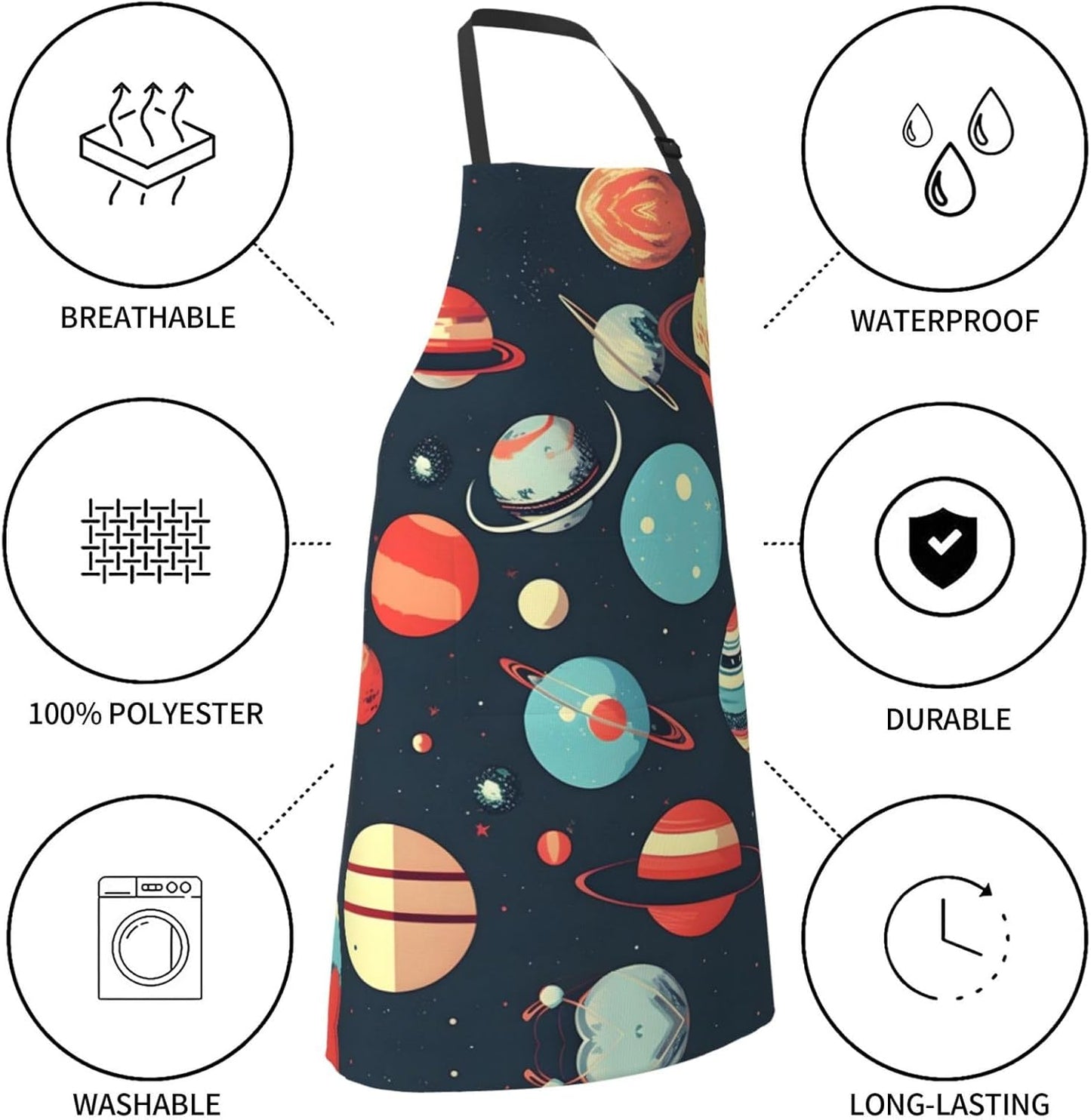 Outer Space Planet Print Laundry apron 28x33 In Waterproof Kitchen Apron with Pockets for Cooking Baking