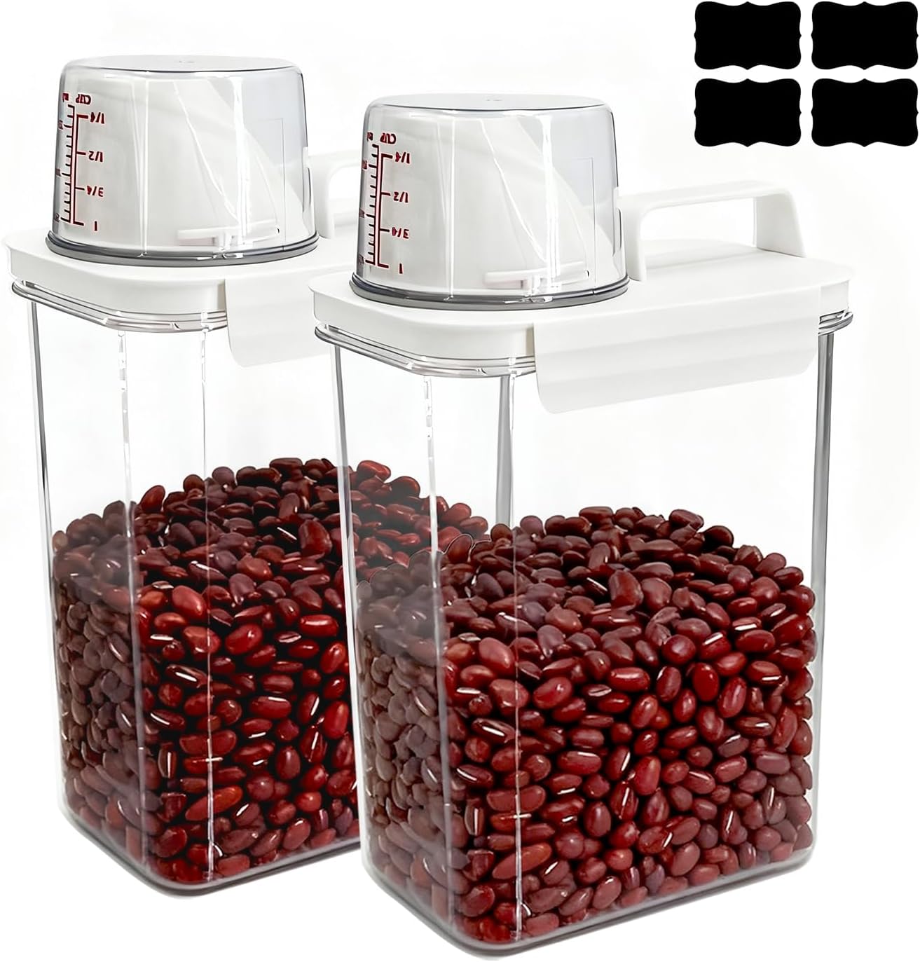 Upgraded Cereal Storage Container Set of 2 - 1700ML (57oz) Airtight Food Storage Organizer with Pour Spout & Measuring Cup for Rice, Flour, Sugar, Oatmeal, Pet Dog Cat Bird Food Dry Food Keep Fresh