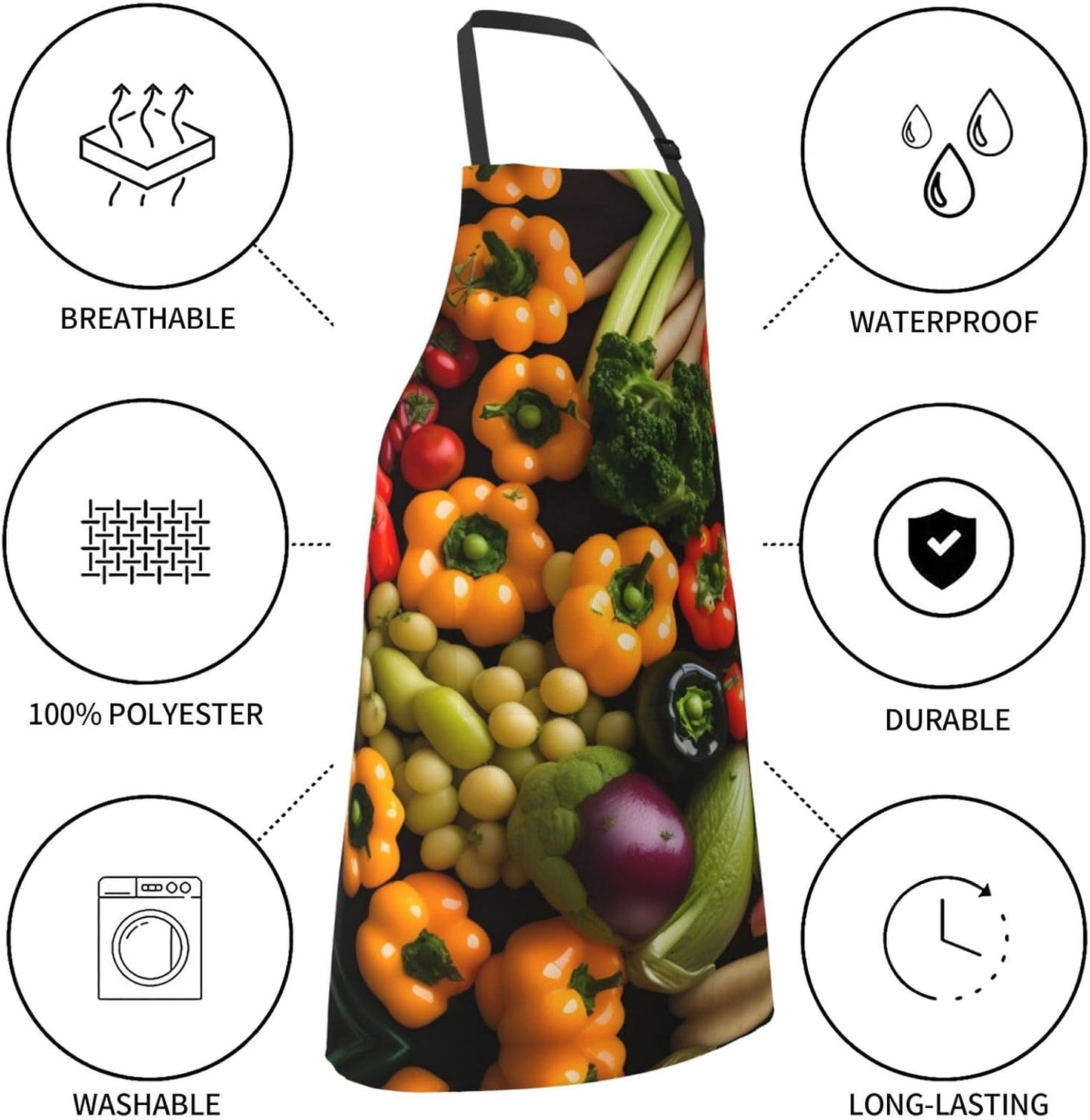 variety fresh vegetables fruits print Waterproof apron with pocket adjustable cooking apron for adult kitchen bibs to bake