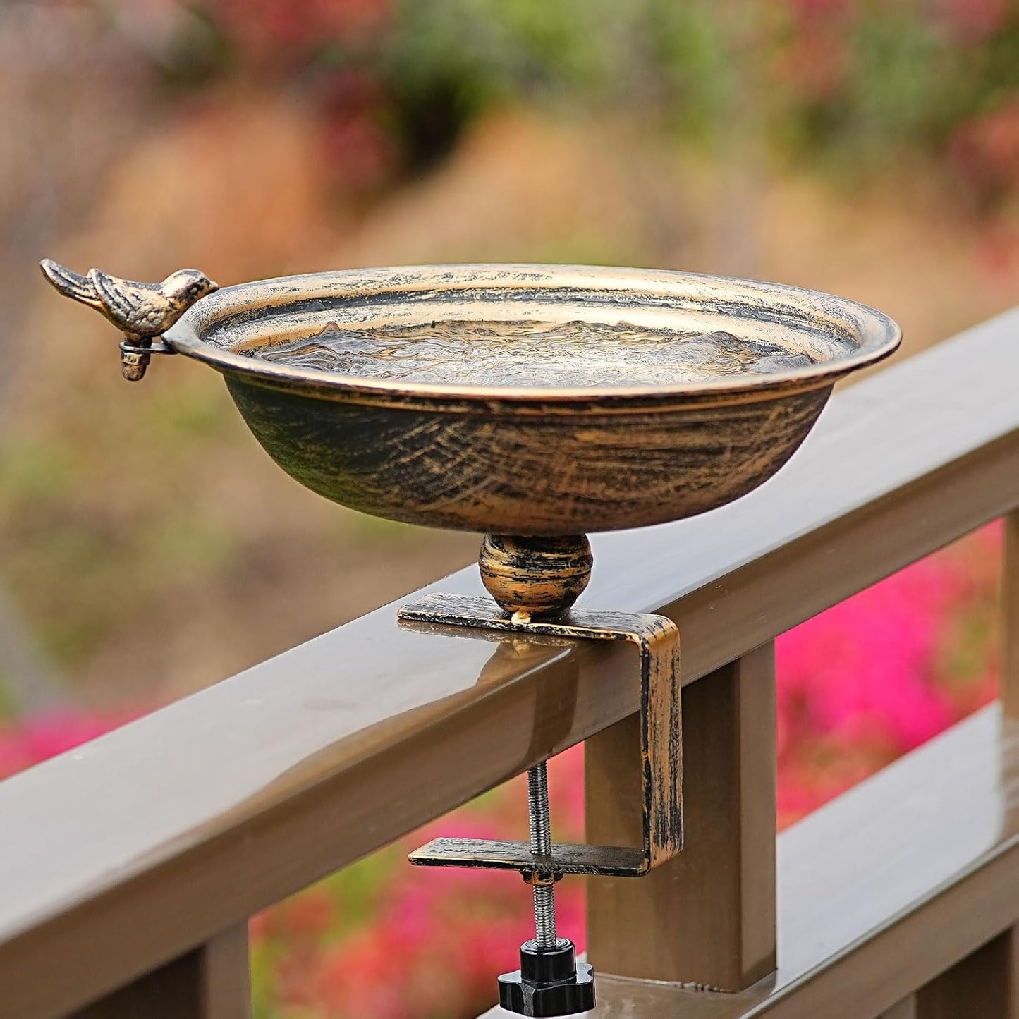 11 Inchs Diam Deck Bird Bath,Metal Bird Bath for Deck Railing,Bird Bat