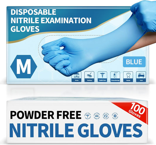 Medical Blue Nitrile Disposable Exam Gloves, 4.5 Mil 100 Pcs Powder-Fr