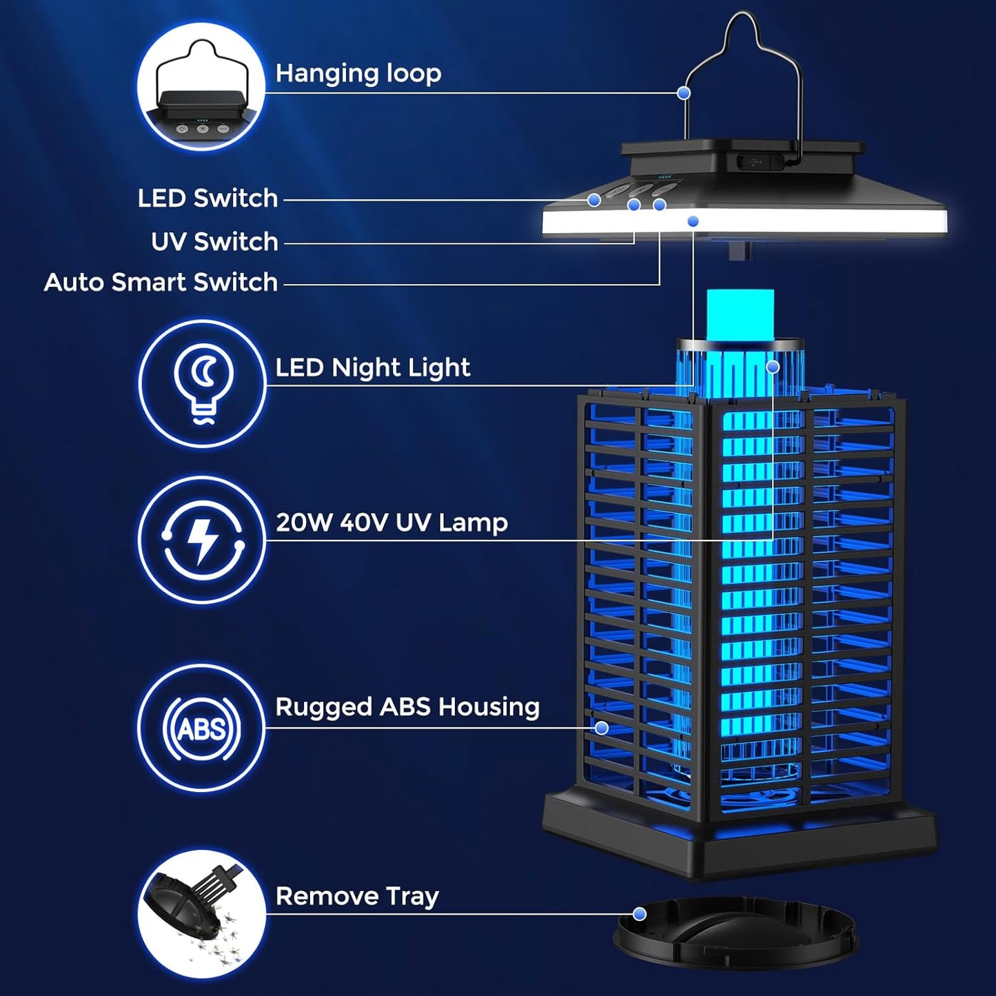 Bug Zapper Outdoor, Mosquito Zapper 2 in 1 Portable & Rechargeable Bug