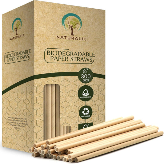 Naturalik 300/1000-Pack Extra Durable Brown Paper Straws Biodegradable- Premium Toxin Free Paper Straws Bulk- Drinking Straws for Juices, Restaurants and Party supplies, 7.7" (Brown, 300ct)