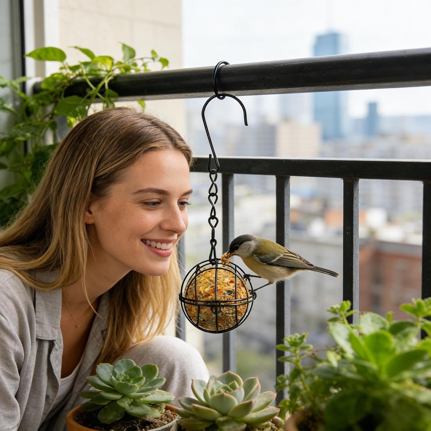 Metal Bird Feeder Set, 8 Pack Suet Ball Holders, Hangable Metal Sphere, Outdoor Ball Bird Feeder, Black Spherical Design, 7.5 x 28 cm, Hanging Garden Feeders for Wild Birds with Easy-Fill Opening