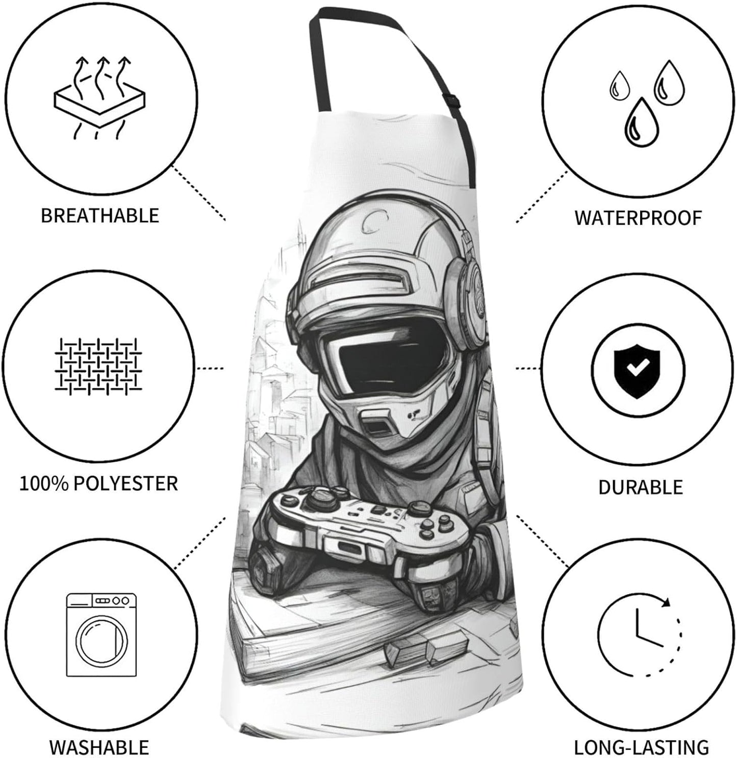 Monochrome Sketch Style Gaming Print 28x33 In Adult Kitchen Apron with