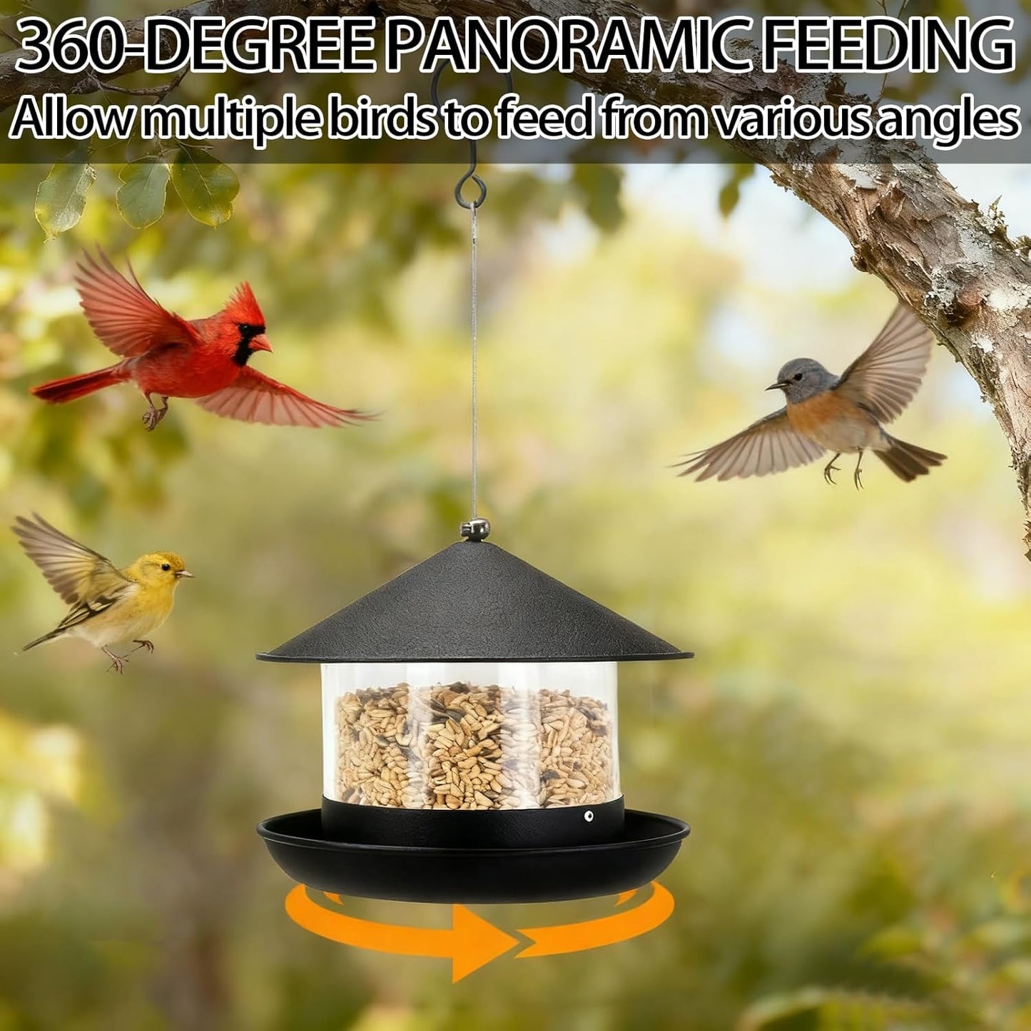 Wild Bird Feeder, Large Capacity Hanging Bird Feeder with Multiple Suspension Options, Black (Black)