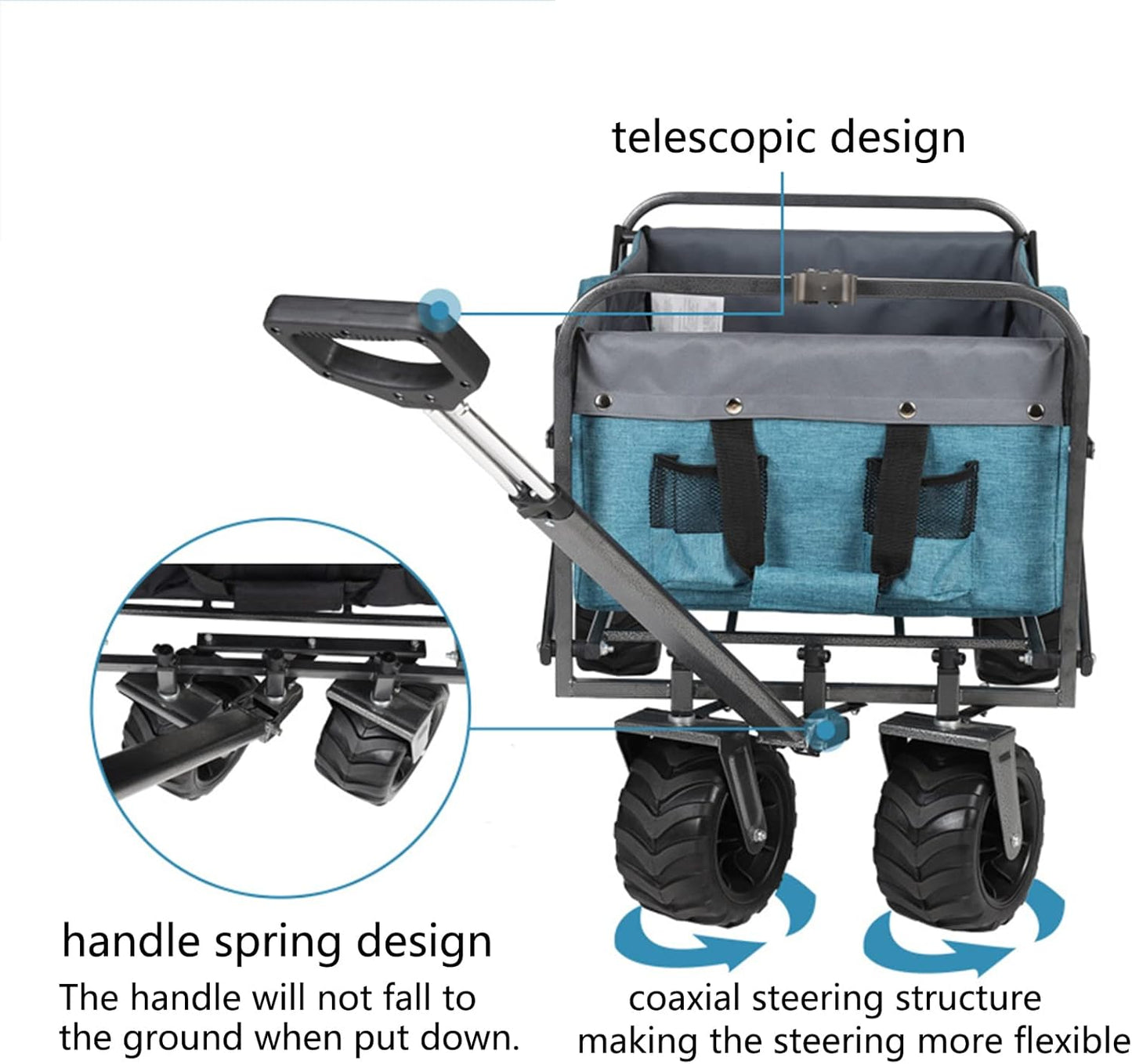Heavy Duty Collapsible Folding Wagon - Portable Garden Cart for Beach, Camping & Grocery - 220lbs Capacity Utility Cart - Foldable Outdoor Wagon, Black