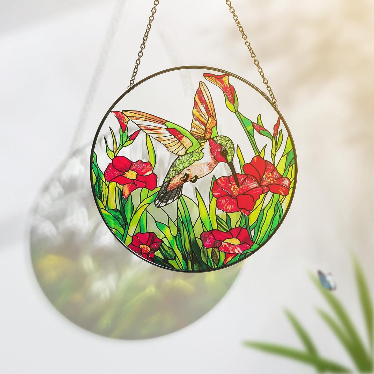 Hewory Hummingbirds Stained Glass Suncatcher: Handmade Hummingbird Sun