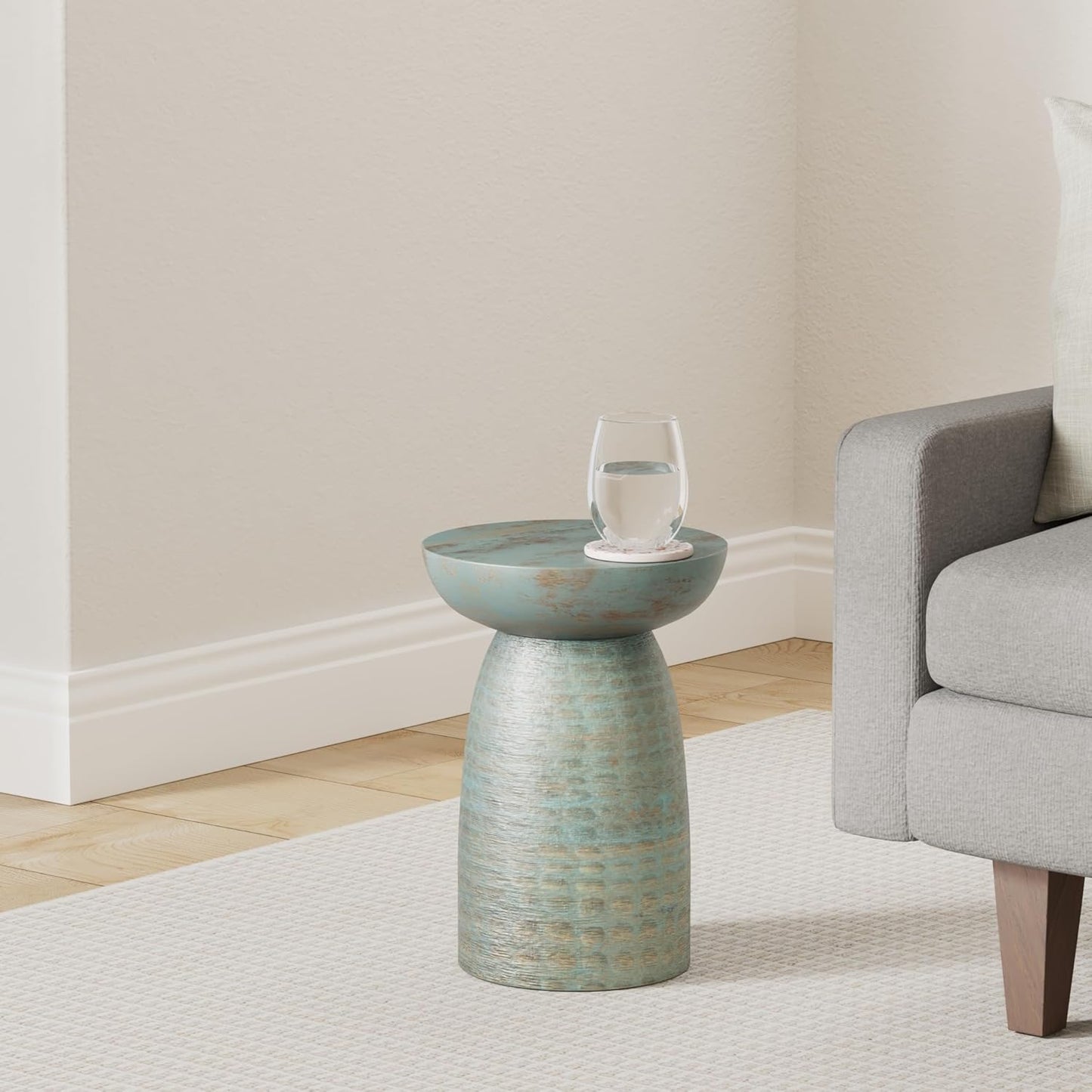 SIMPLIHOME Boyd End Table - 13 inch Wide Solid Mango Wood Round Accent Table in Teal Wash, Handcrafted Contemporary Nightstand or Lamp Stand for Living Room, Bedroom, or Office, Assembled