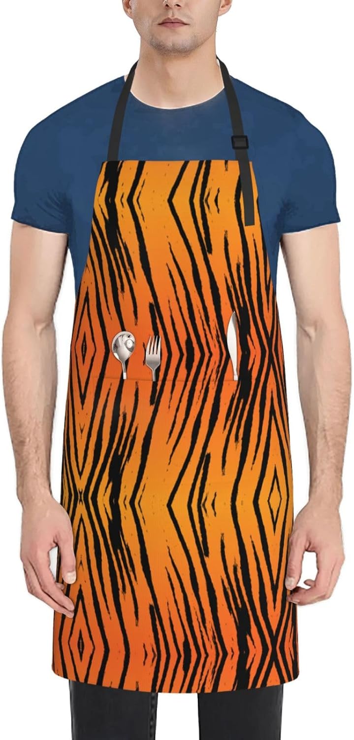 Tiger Stripe print Waterproof apron with pocket adjustable cooking apron for adult kitchen bibs to bake