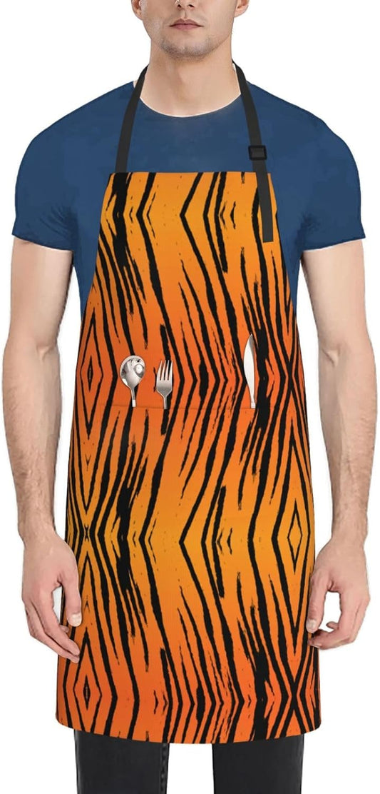Tiger Stripe print Waterproof apron with pocket adjustable cooking apron for adult kitchen bibs to bake