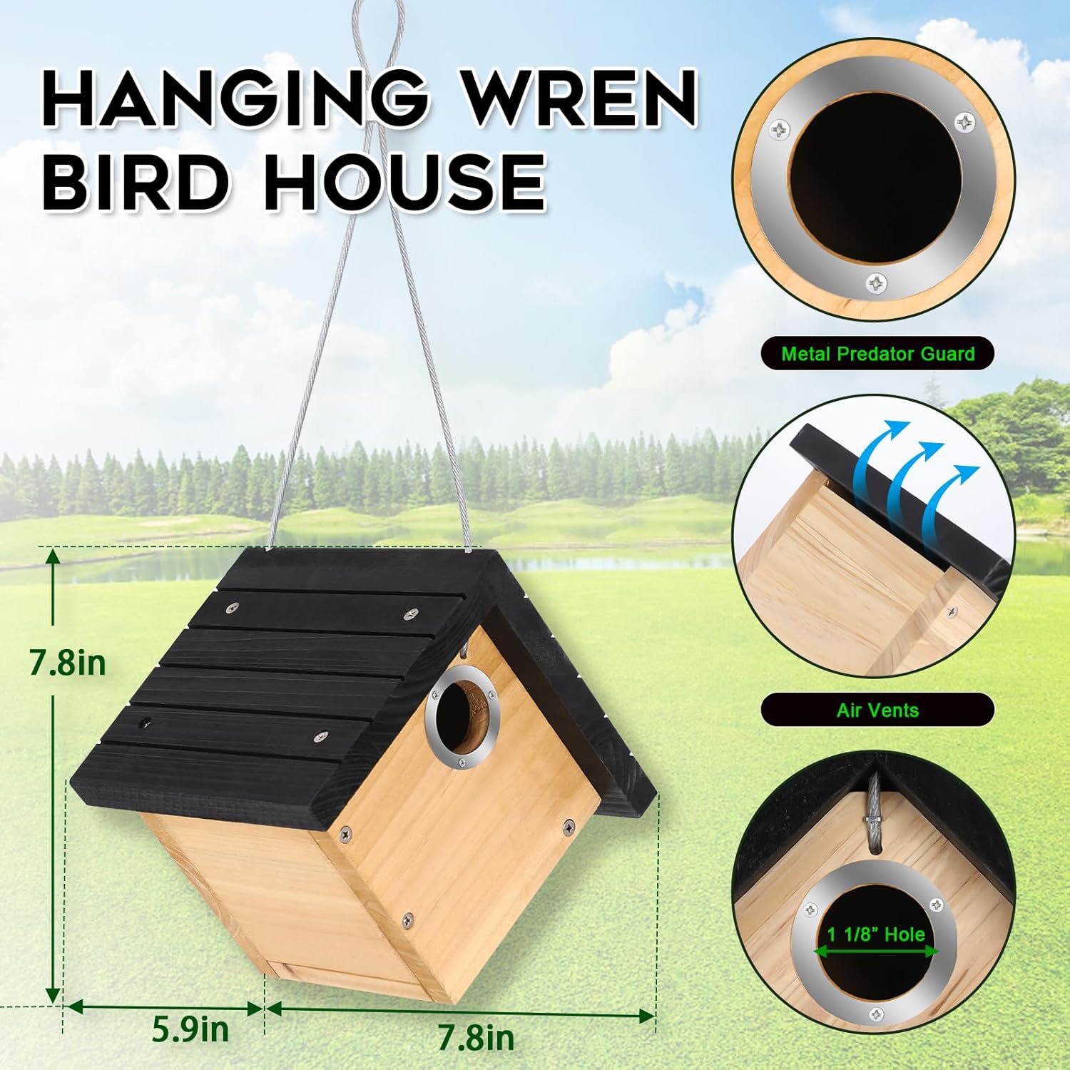 Gtongoko Hanging Wren Bird Houses for Outside, Cedar Wooden Bird House