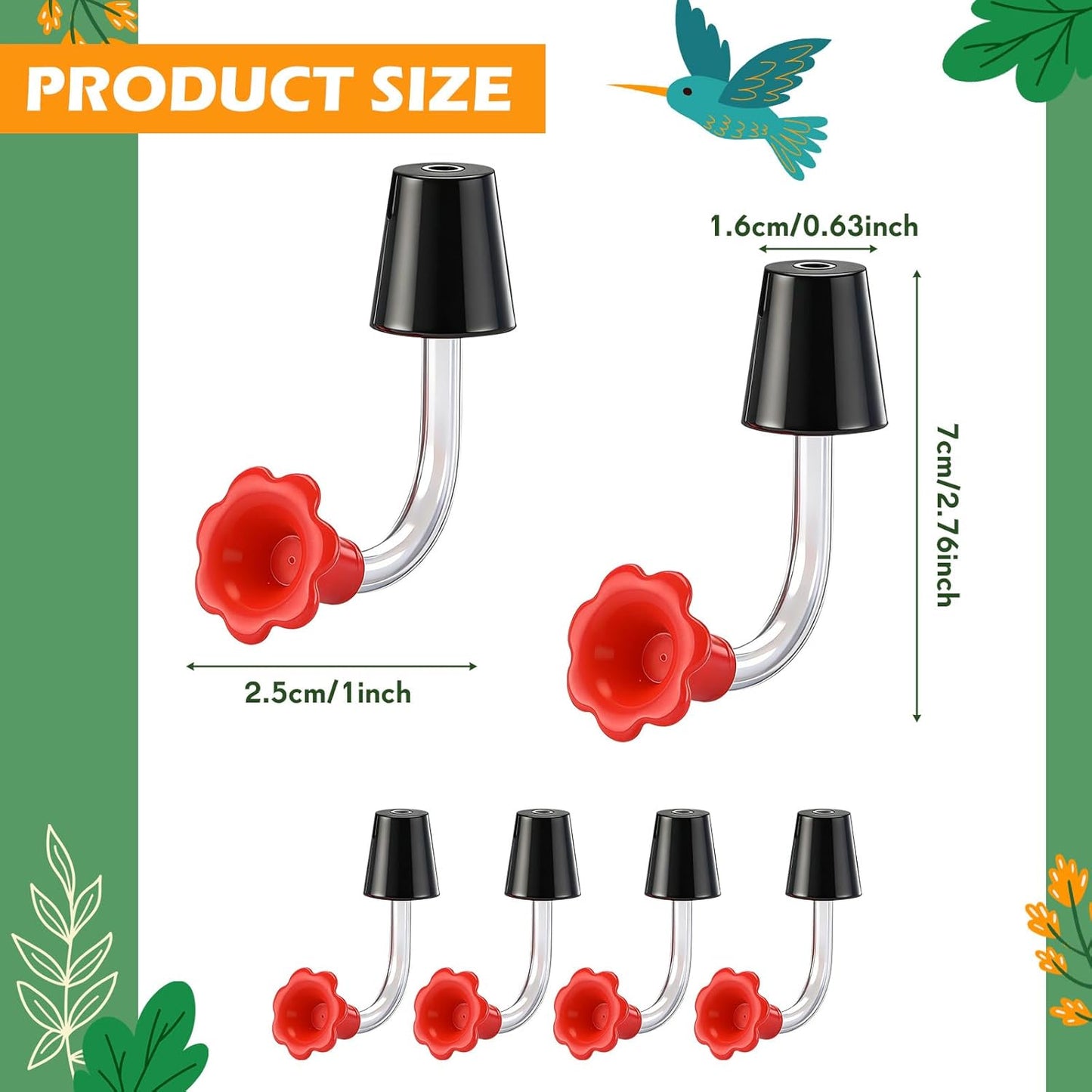 Baderke Hummingbird Feeder Tube with Stopper Handheld Bird Feeder Replacement Parts Drip Resistant Tip Silicone Flowers for Wine Bottle Outdoor Bird Feeders(2 Pcs,Black)