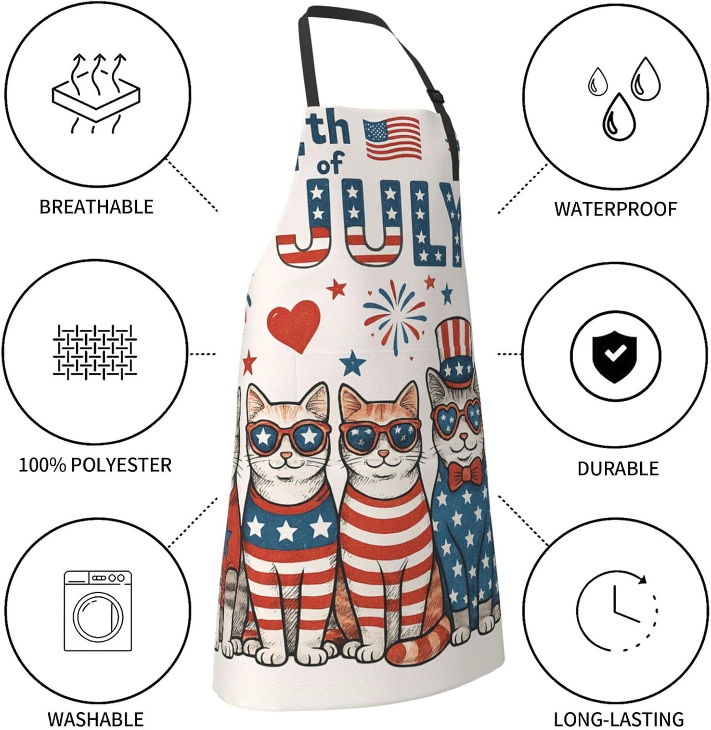 YANYU Patriotic Cats Print 28x33 In Kitchen Apron Stylish Chef Apron with Pockets for Cooking Baking Painting
