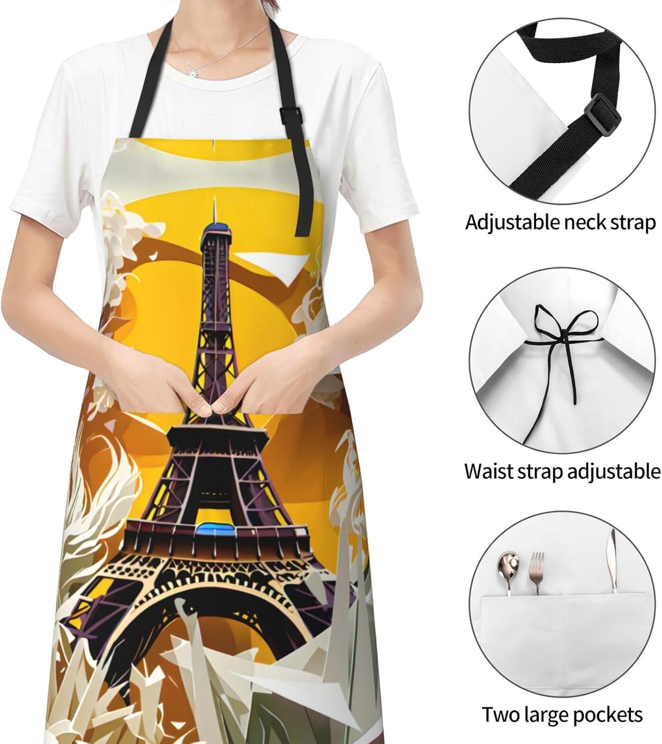 Paris Eiffel Tower print Waterproof chef's apron with pocket apron for