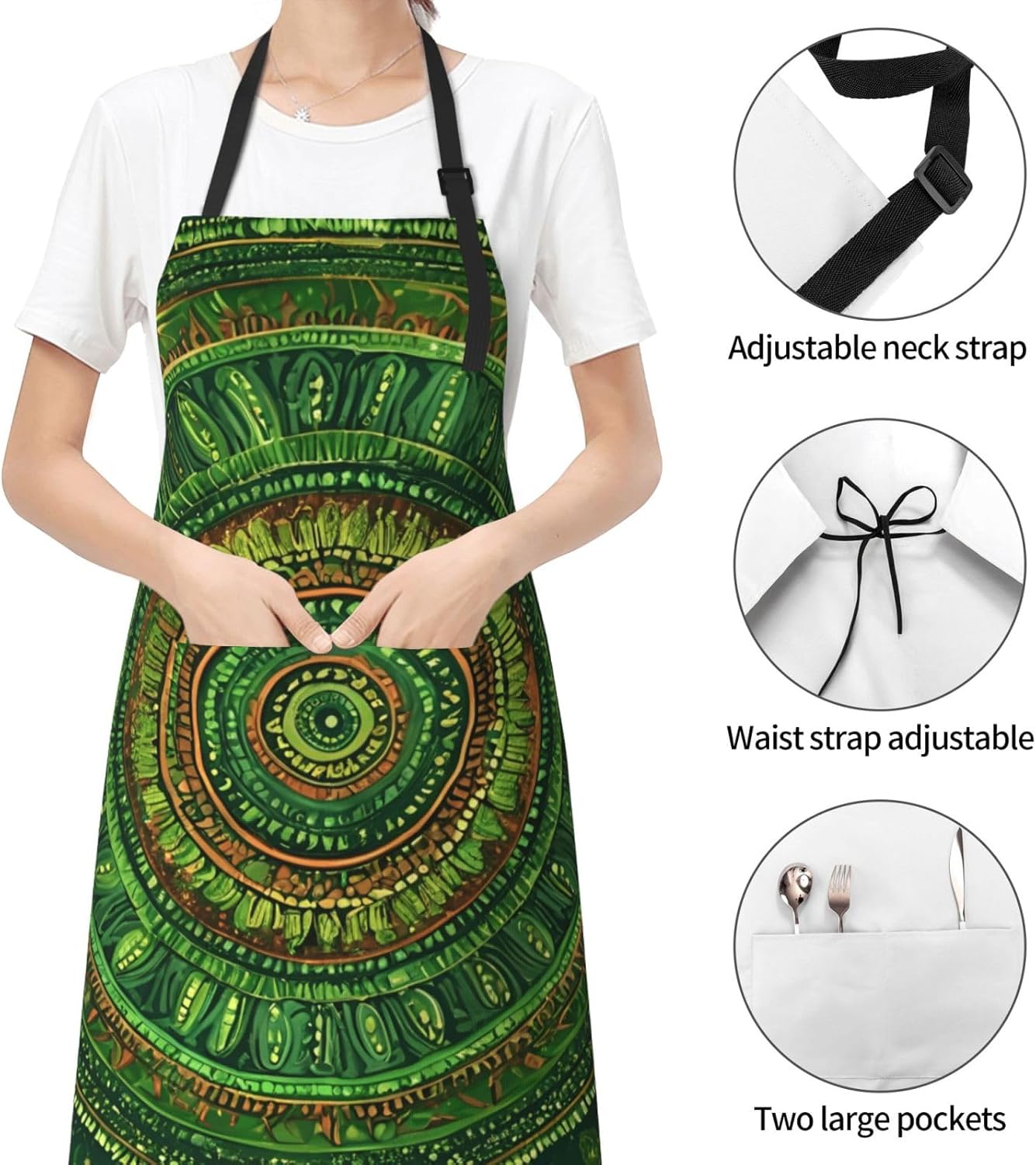 YANYU Green spot Print 28x33 In Kitchen Apron Stylish Chef Apron with Pockets for Cooking Baking Painting