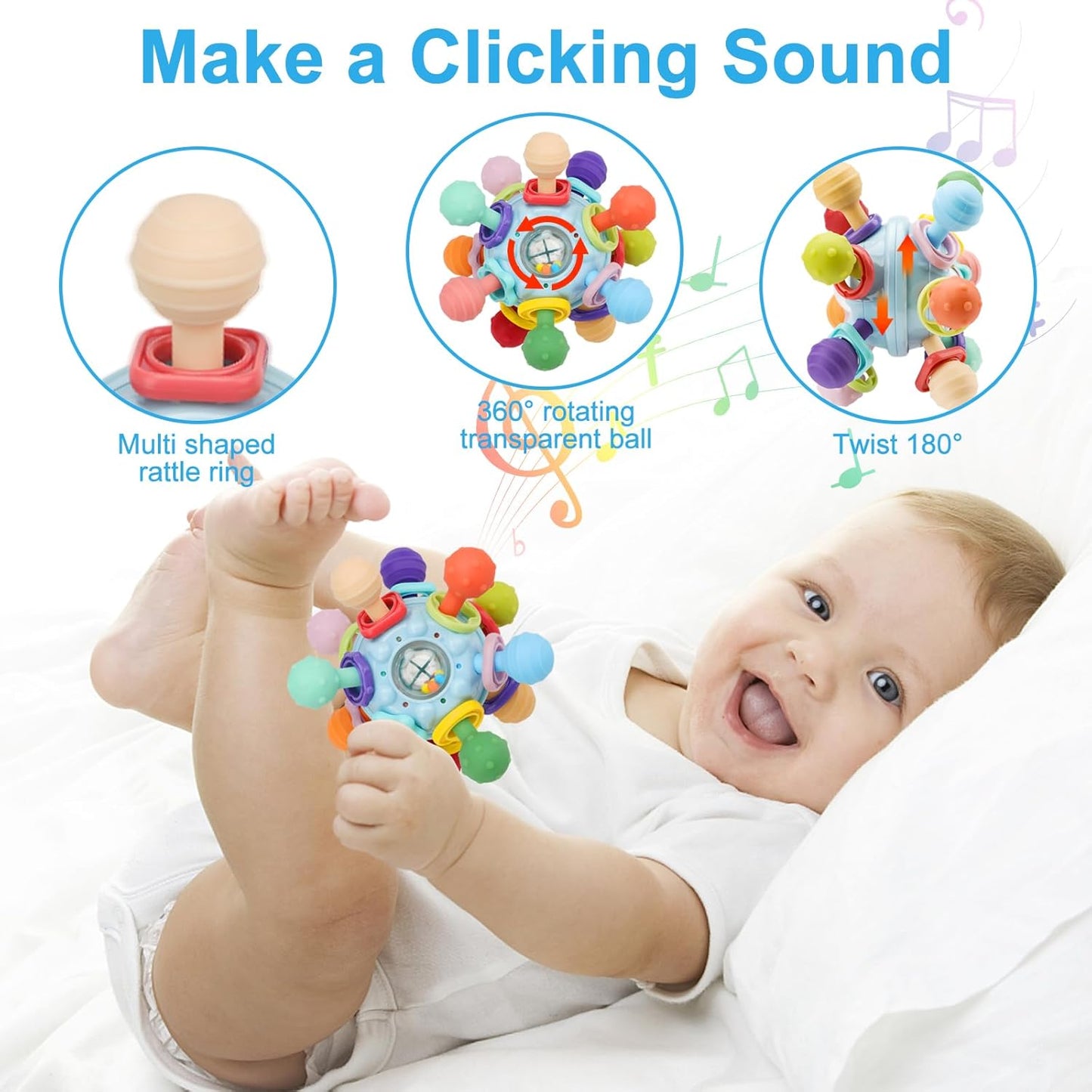 Baby Montessori Sensory Toys for 0-6 6-12 Months, Baby Teether Teethin