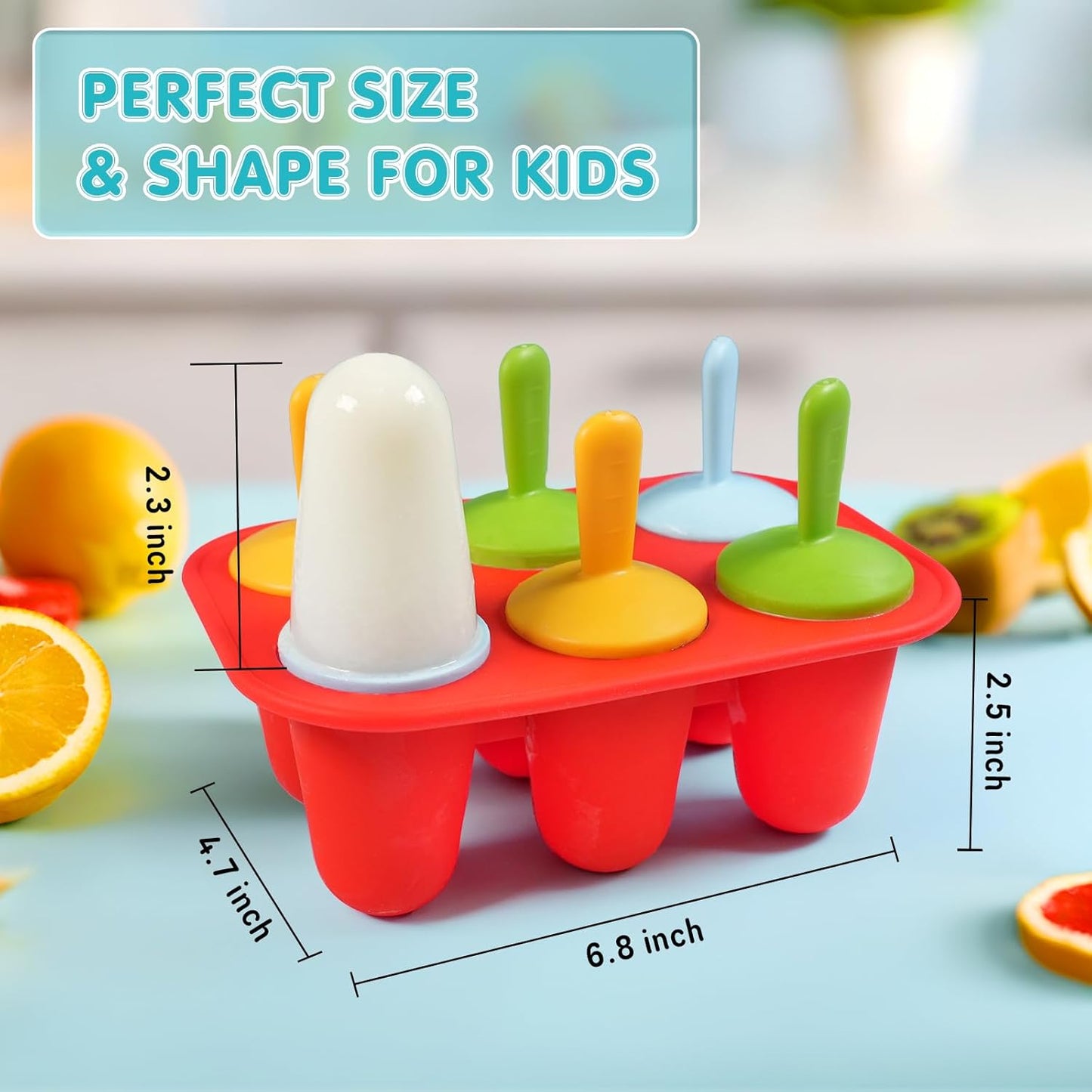 Miaowoof Silicone Popsicles Molds for Toddlers, 6-Cavity Non-BPA Premium Silicone Small Popsicle Molds, Ice Pop Mold with 6 Colorful Reusable Sticks for Kids (Red)