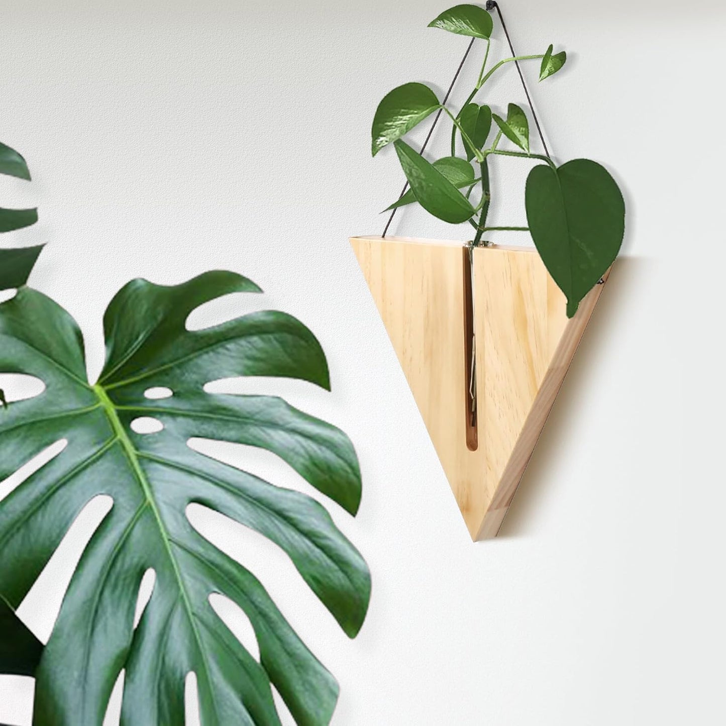 Indoor Wall Planter, Bohemia Flower Vase, Propagation Station, Wooden Hanging Planter, Wall Decor for Living Room (Triangles/Set of 3)