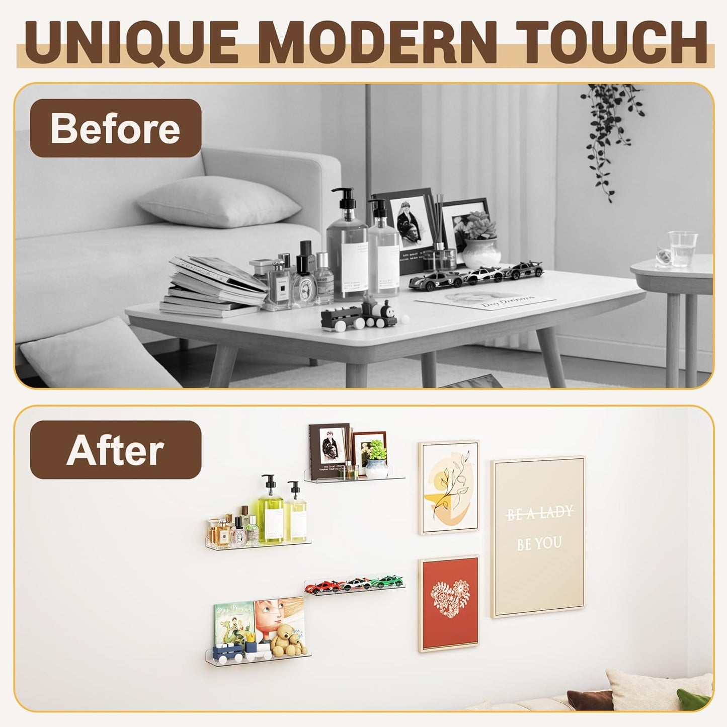 Floating Shelves for Wall Decor, 15" Extra Clear Wall Shelves for Bedr