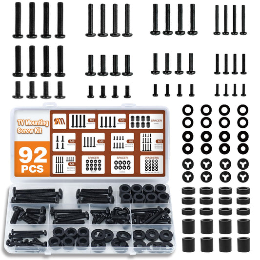 92PCS Universal TV Mounting Hardware Screw Kit Set - M4 M5 M6 M8 Screw