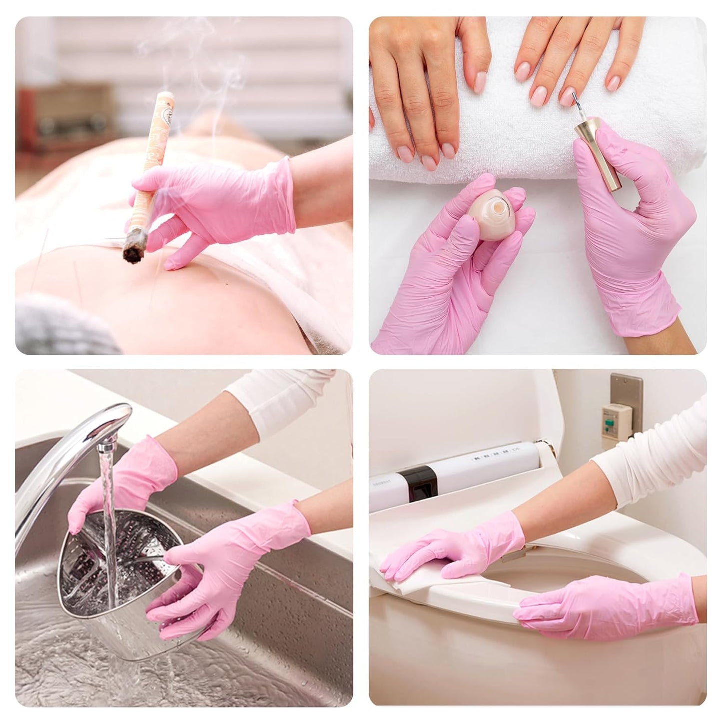 Pink Nitrile Gloves, 3-mil, Industrial Gloves Disposable Latex Free, for Cleaning & Esthetician, Rubber Powder-Free, 100-ct Box (Small)