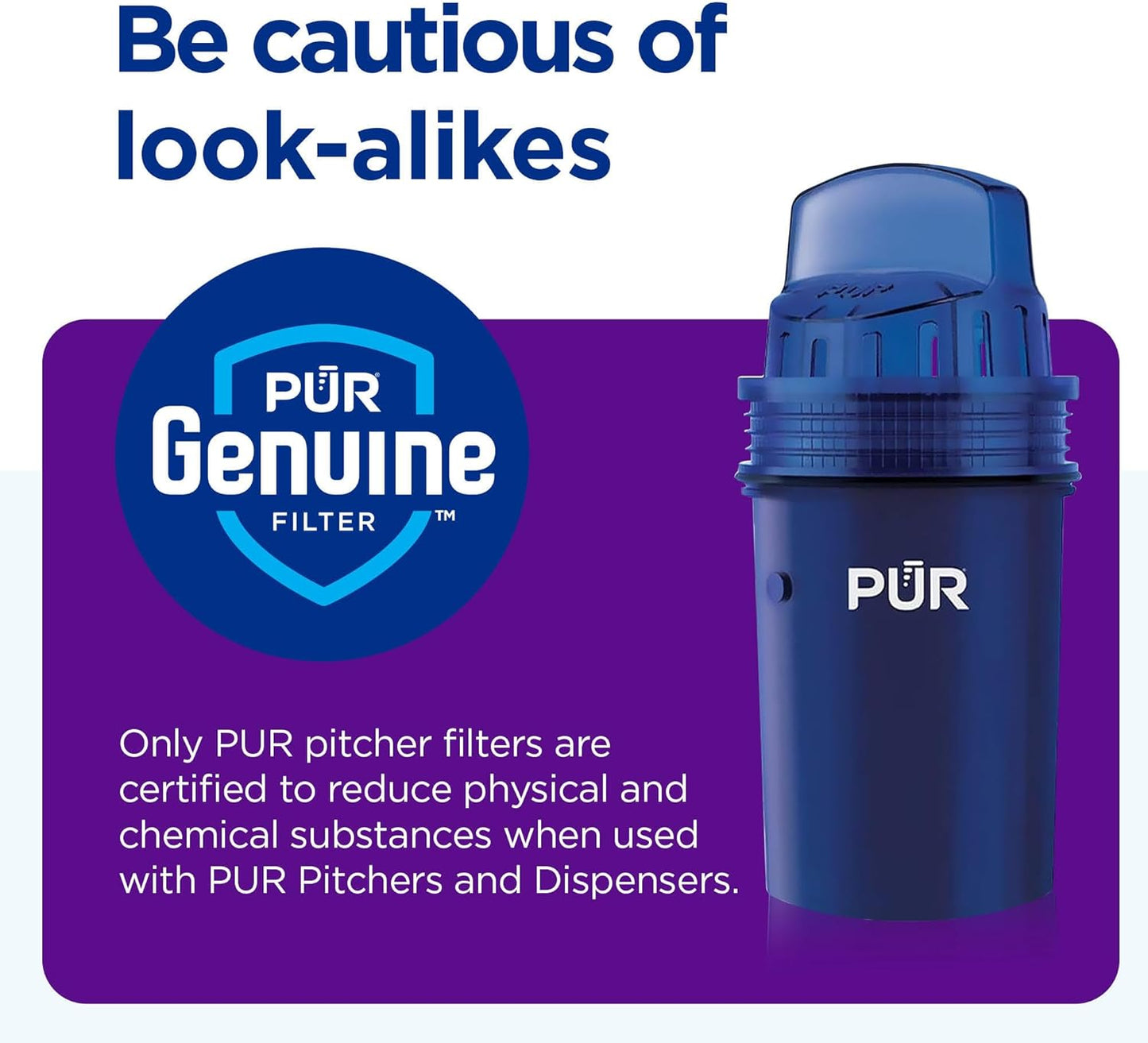 PUR Water Pitcher & Dispenser Replacement Filter 4-Pack, Genuine PUR Water Filter, 2-in-1 Powerful and Faster Filtration, 8-Month Value, Blue (PPF900Z4)