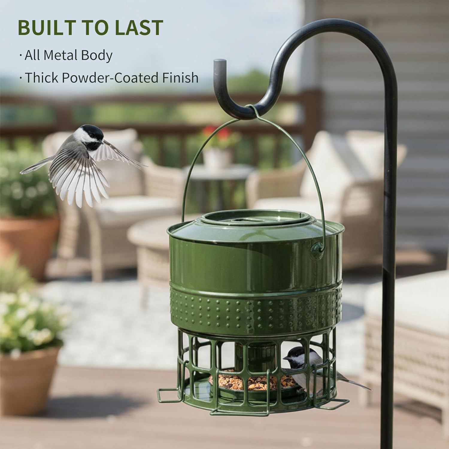 Solution4Patio Bird Feeder, 8LB Powder Coated Metal Wild Birdfeeder wi