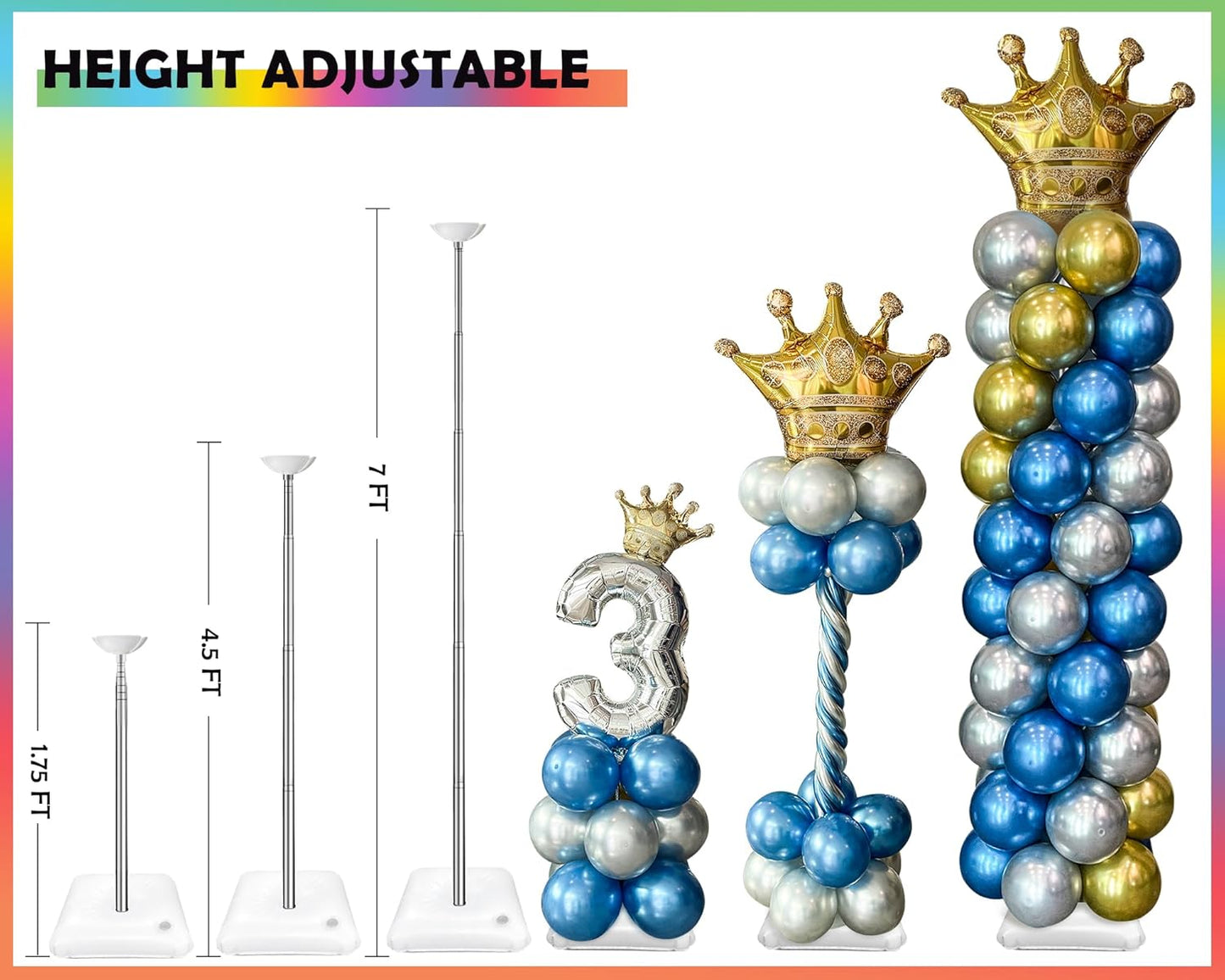 YALLOVE Balloon Column Stand Kit Sets of 2, 7 Feet Height Adjustable Balloon Tower Pillar with Reusable Metal Telescopic Design for Birthday, Wedding, Baby Shower, Graduation Party Decoration