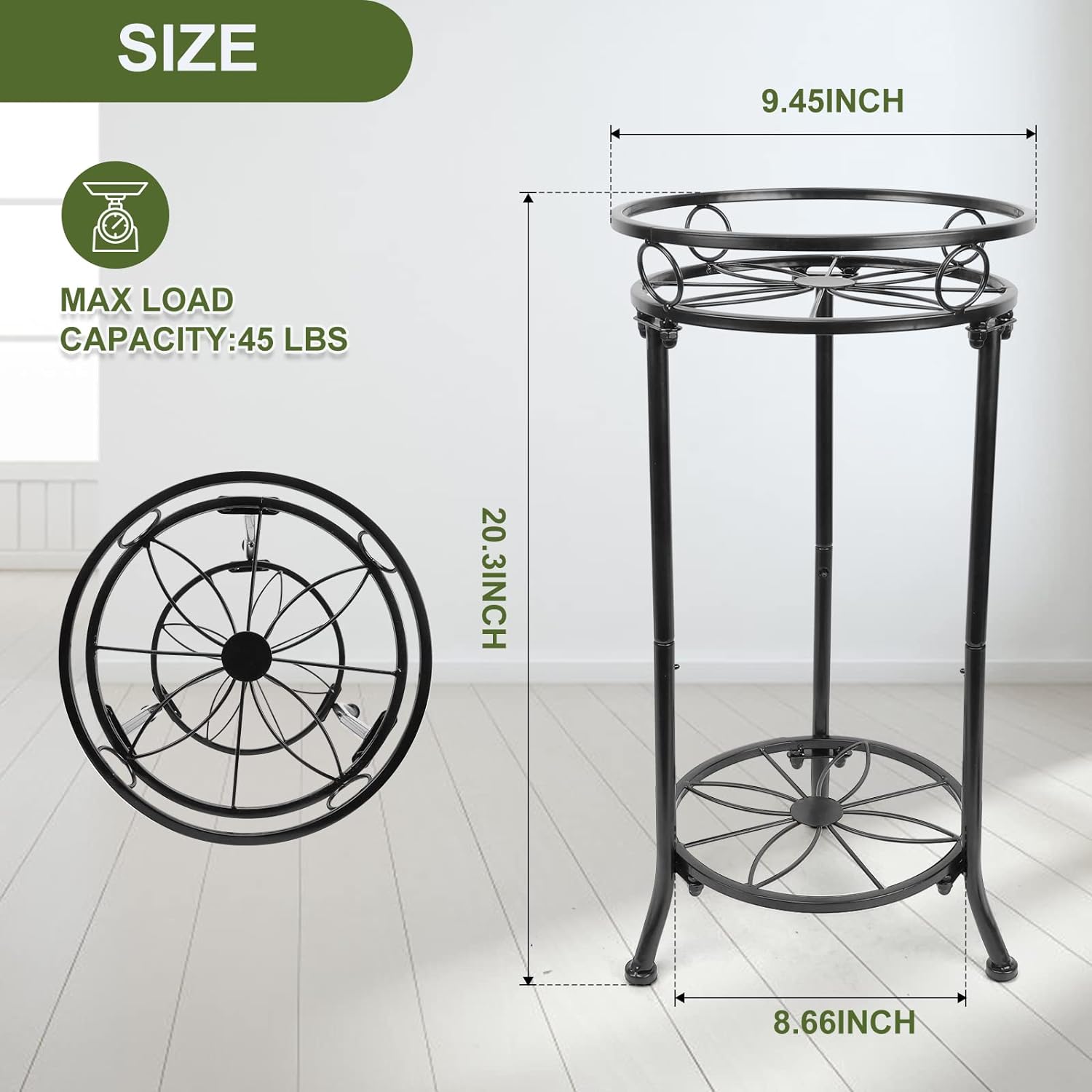 Plant Stand Indoor 2-Tier,20.3 Outdoor Tall Metal Plant Stands Black,S