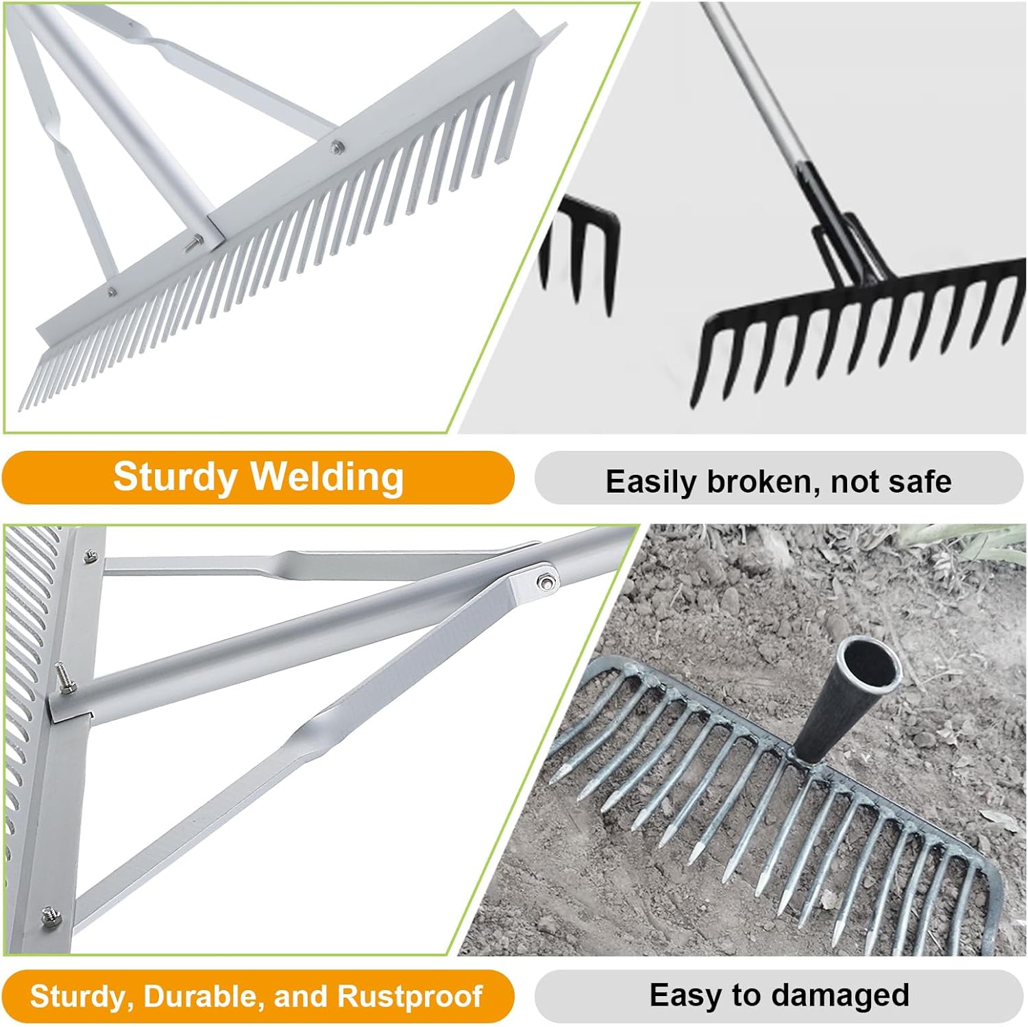 36 Inch Aluminum Landscape Rake, Garden Rake, Heavy Duty Rakes for Law