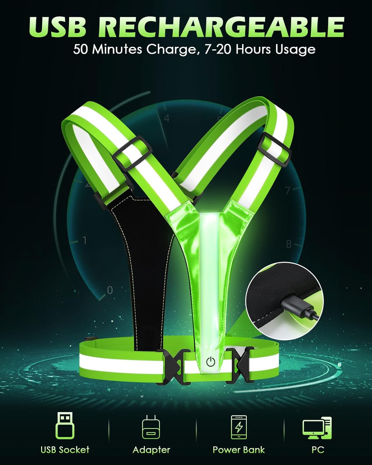 Zacro LED Reflective Vest Running Gear, 5 Lights Colors High Visibilit