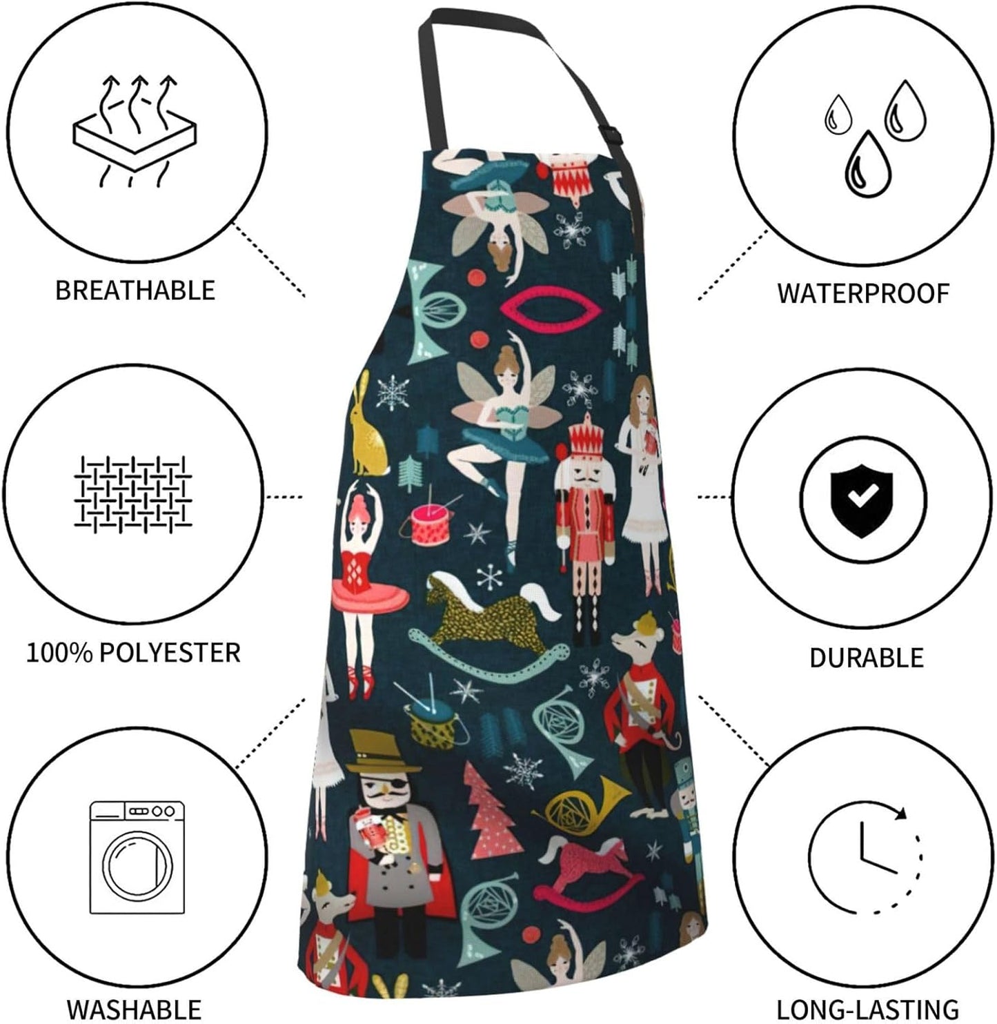 Women's Nutcracker Ballet Xmas Dance print Waterproof apron with pocket adjustable cooking apron for adult kitchen bibs to bake
