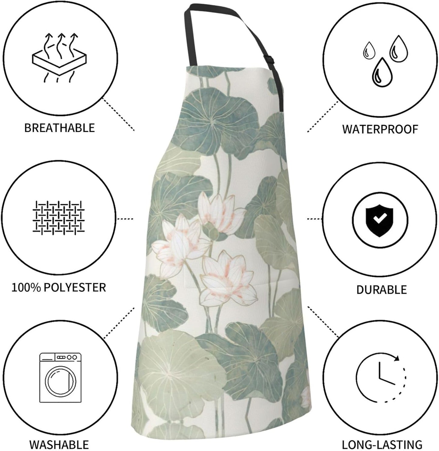 Black Lily Pads print Waterproof apron with pocket adjustable cooking apron for adult kitchen bibs to bake