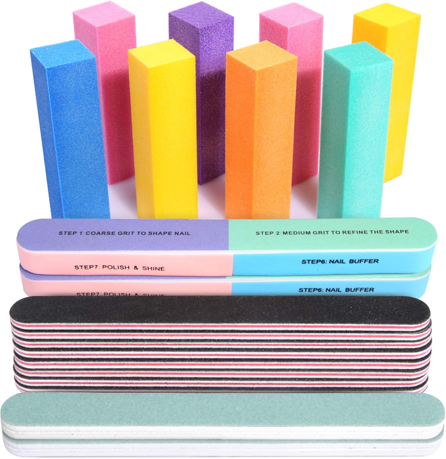 FANDAMEI Nail Files and Buffers, 20PCS Nail File Kit. Rectangular Nail