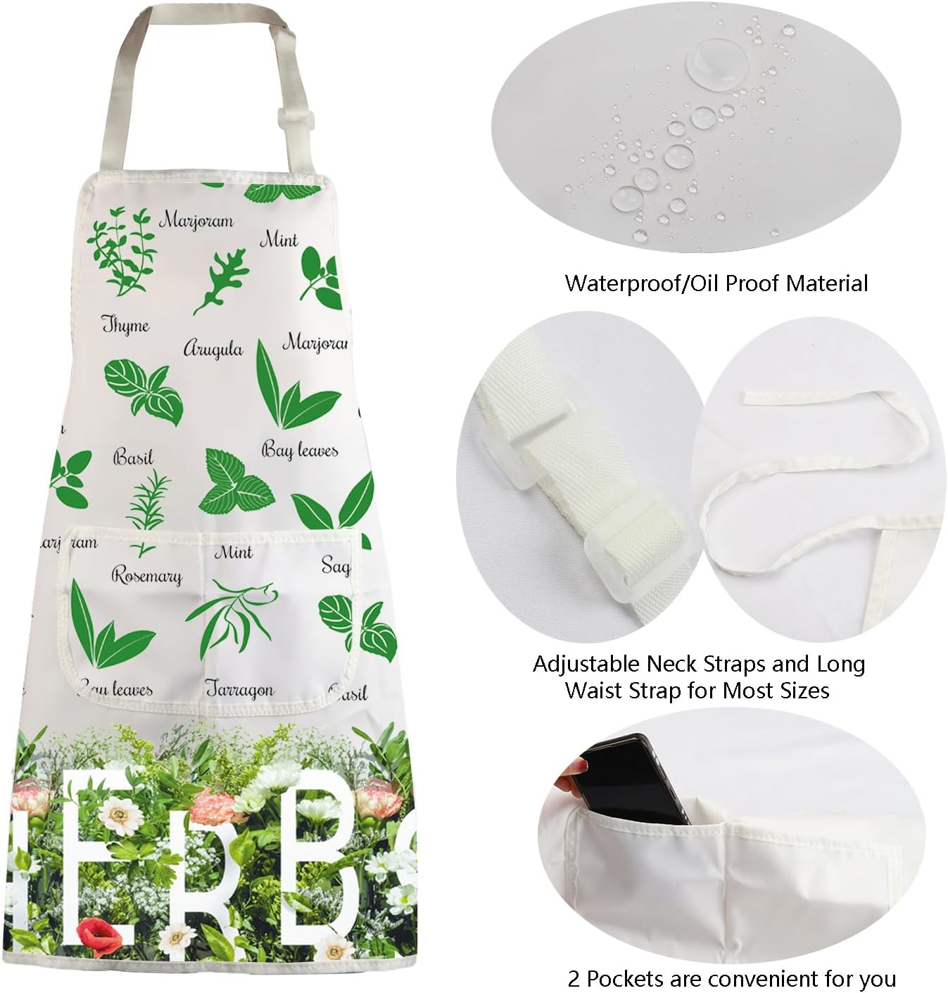MBMSO Herb Garden Apron Herb Lovers Gifts Herb Plant Apron with Pocket