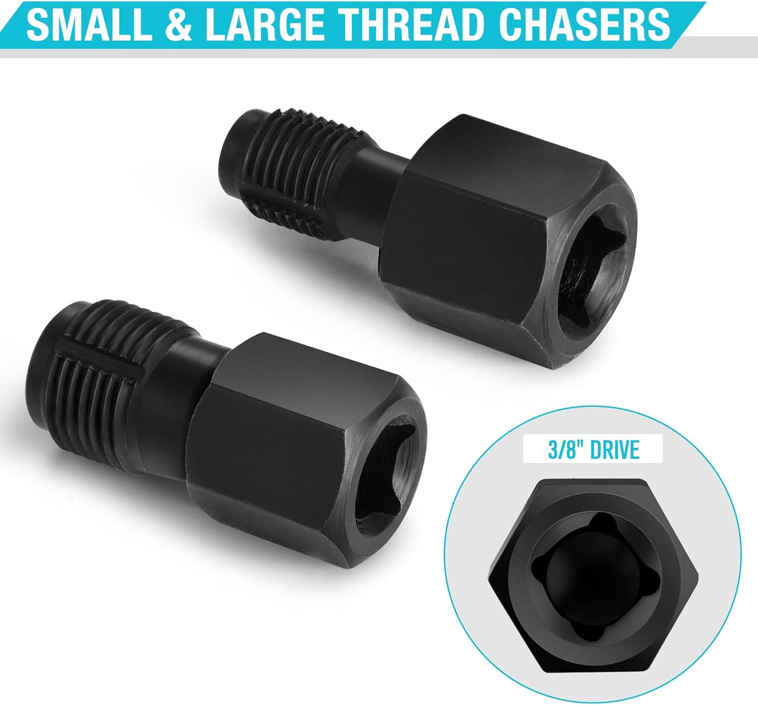 DURATECH 5PCS O2 Oxygen Sensor Socket Thread Chaser Set, 3/8" 1/2" Dri