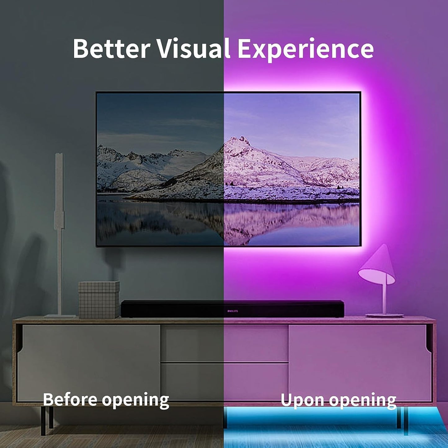 KSIPZE LED Lights for TV, 16.5ft TV led Backlight for 45-75 Inch TVs RGB TV Backlight Behind Music Sync Smart APP & Button Control TV LED Strip Lights USB Powered for Bedroom/Gaming